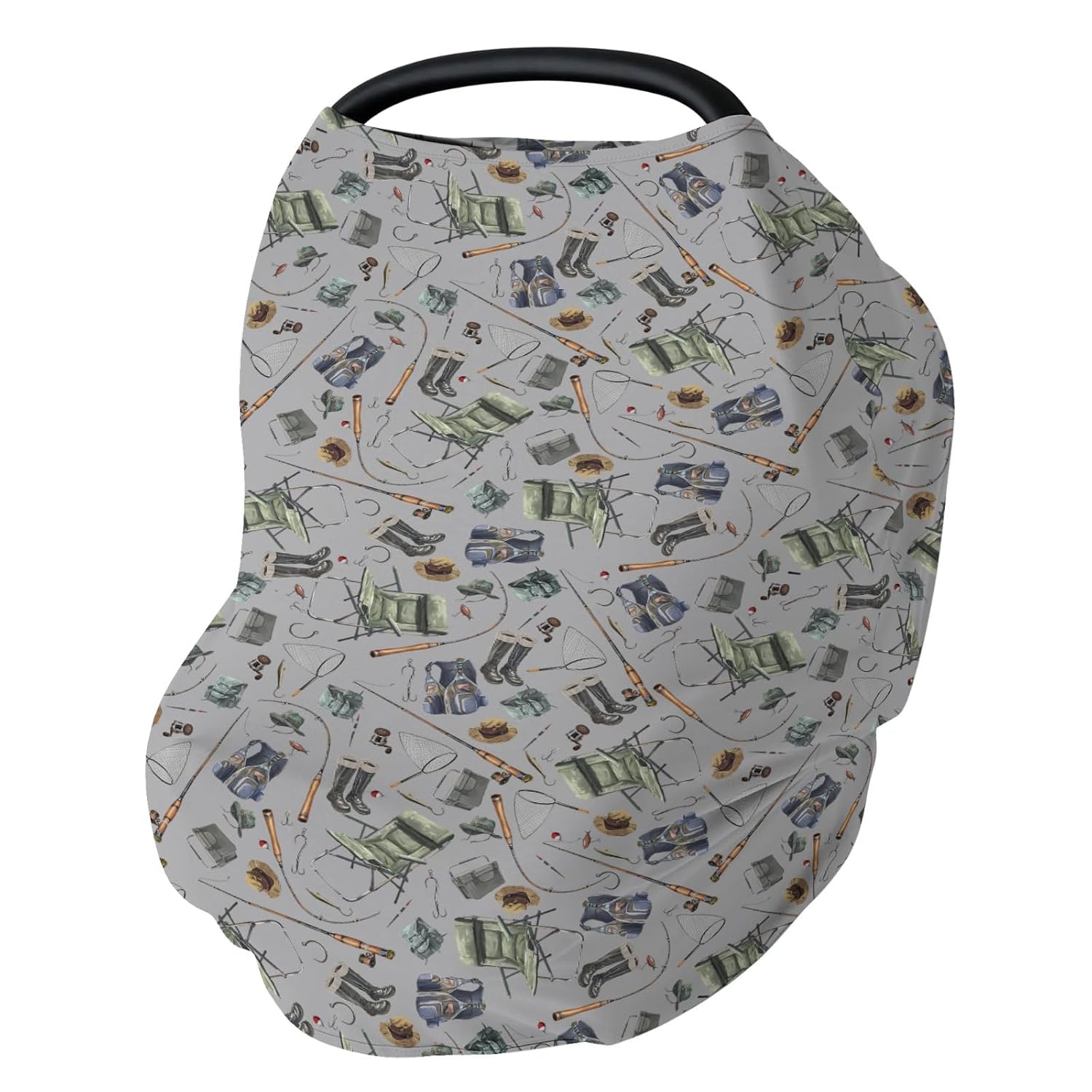 Lake Fishing Car Seat Cover for Baby Freshwater Fishes Stretchy 5-in-1 Covers Adjustable Infant Carseat Canopy Cover Fishing Lover Gift Breathable Nursing Cover-Up
