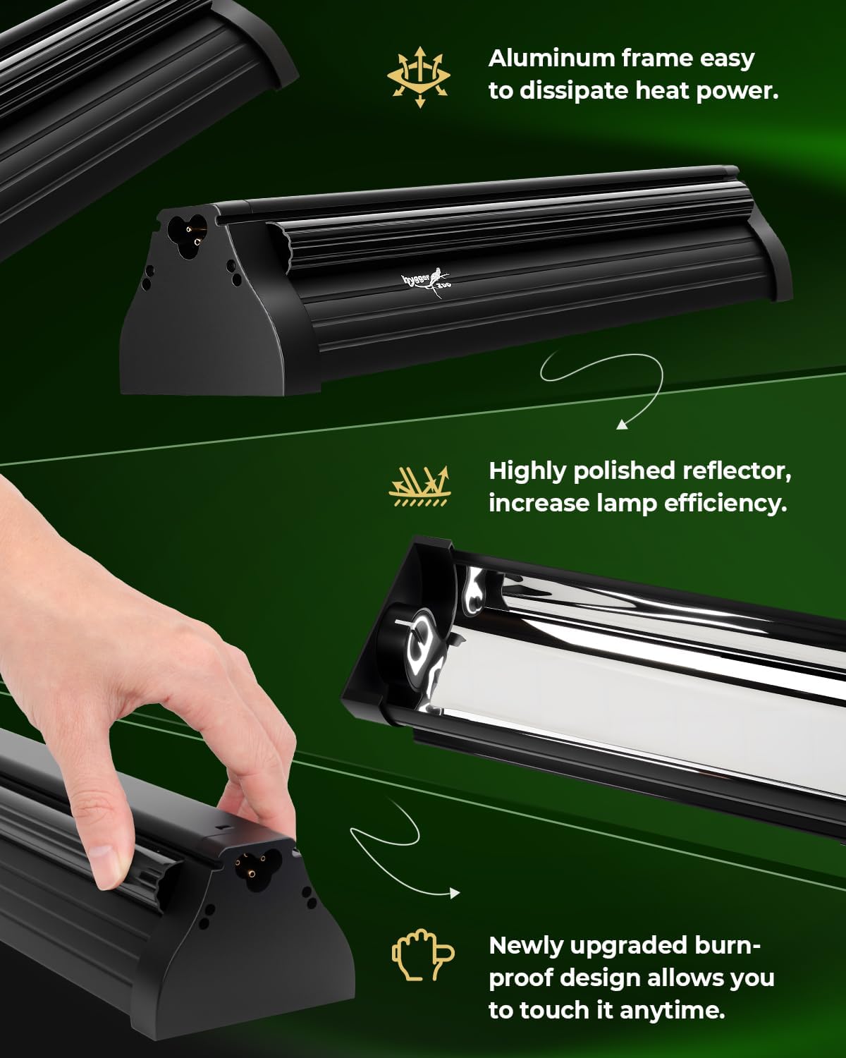 T5 UVB Reptile Light Fixture Upgrade Burn-proof HO UVB Bulb Lighting Combo Kit 10.0 UVB Light for Reptiles Terrarium Fluorescent 8W Reptile Light Bar UVA UVB Desert Lamp for Bearded Dragon Turtle Tank