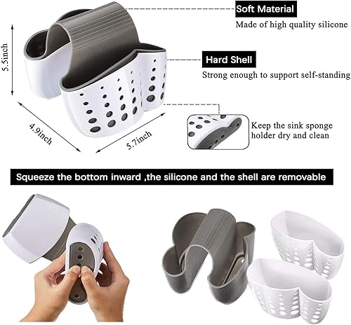 Miniatura 7 de Soporte de esponja para fregadero de cocina, fregadero colgante, organizador de esponja para esponja, cepillo, jabón, grifo de sillín de plástico de