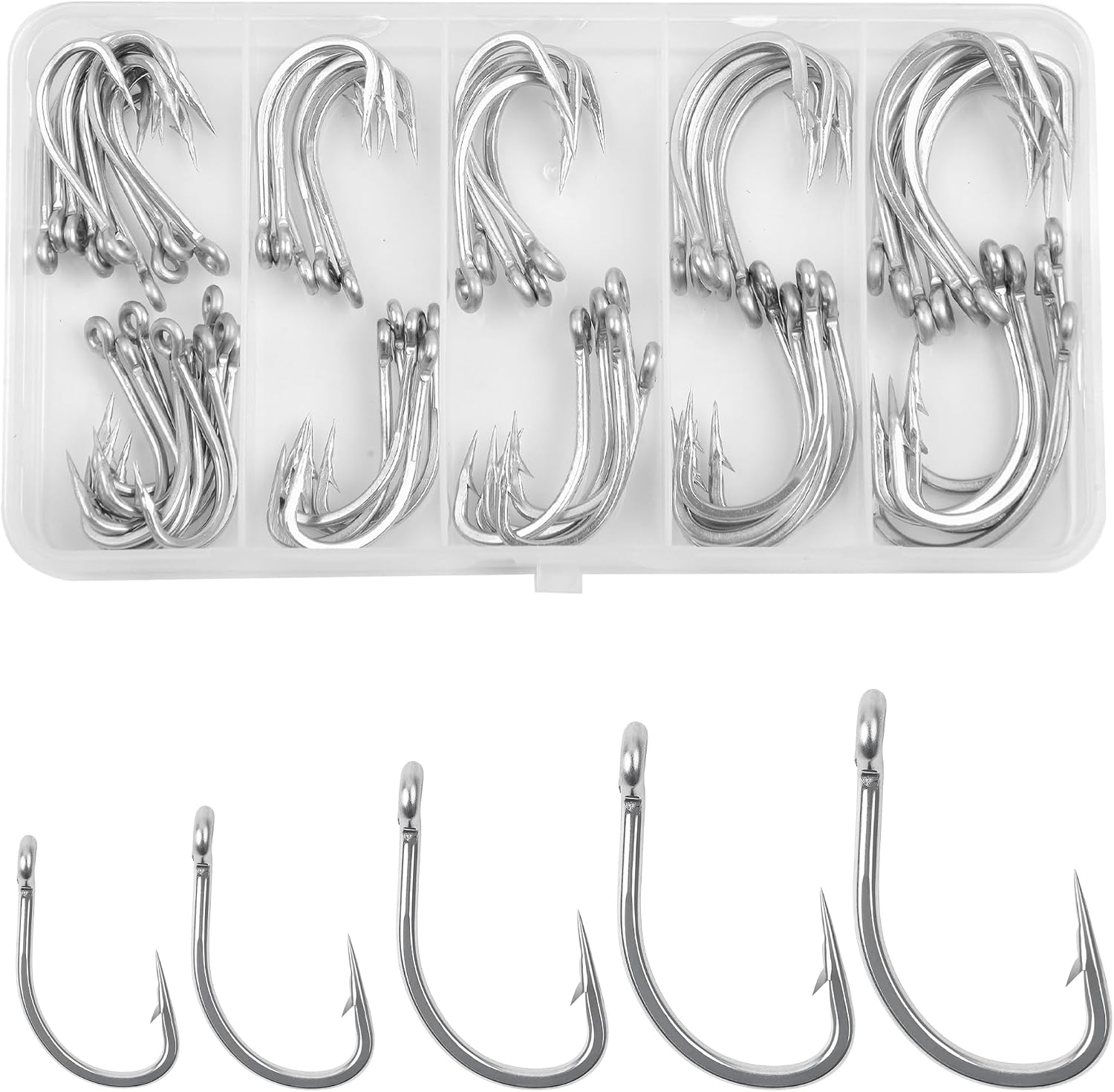 Live Bait Hooks Saltwater O'shaughnessy Circle Hook Stainless Steel Short Shank in-Line Point Fishing J Hooks for Catfish Tuna Bass Salmon Size 1#-5/0