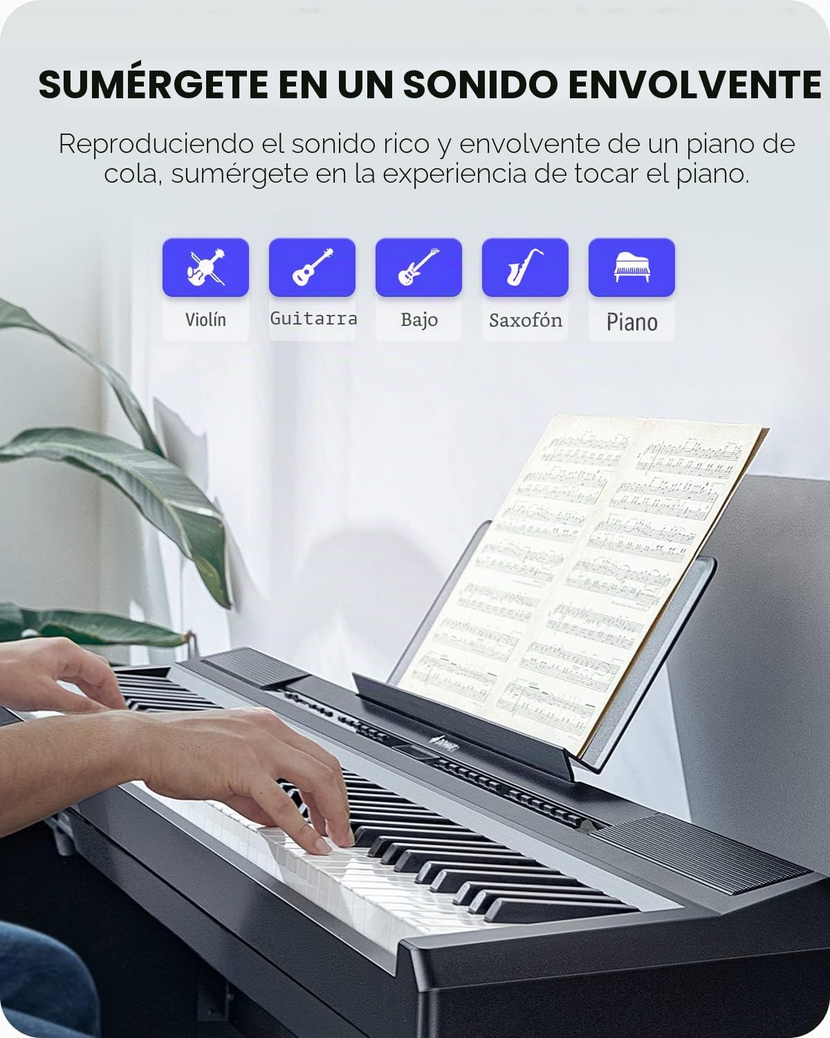 Donner - DEP-20 - Piano Digital, Piano Eléctrico, Principiantes con 88 Teclas de Tamaño Y Peso Completo Y Pedal de Armónicos, con Fuente de Alimentación