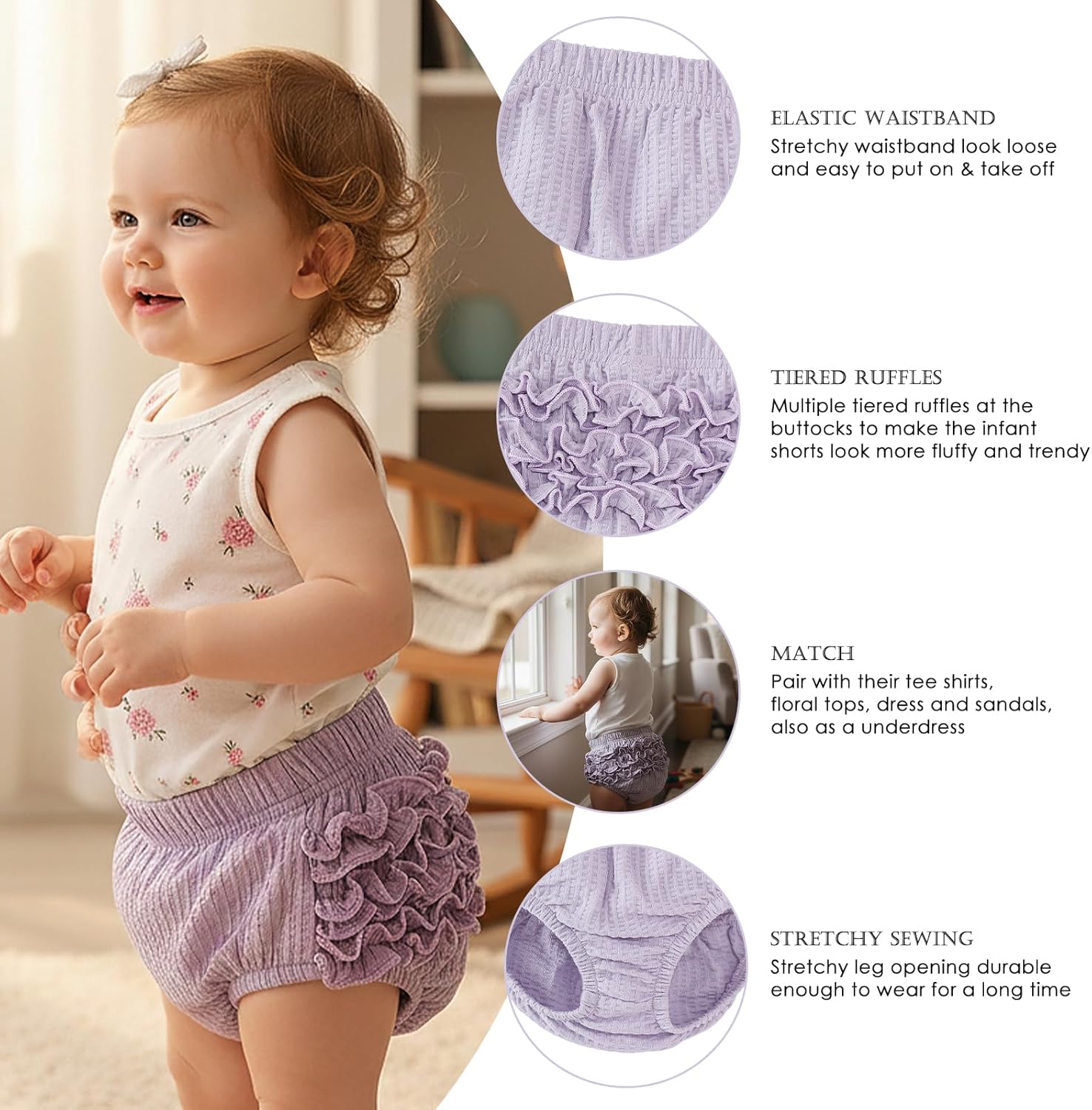 SOBOWO Baby Girl Bloomers Ruffle Diaper Cover for Girls Ribbed 3-Pack Newborn Infant Toddler Underwear for Cake Smash, Daily
