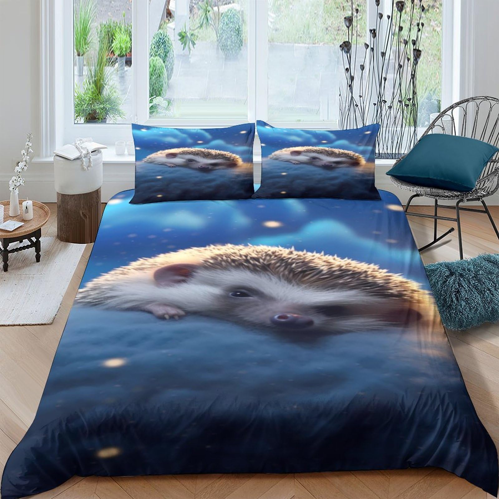 Ctjqhvkz Style-9 3D Printed Hedgehog Forest Fitted Sheet Microfiber Soft Breathable Night Sky Mattress Cover Bedroom Decor Single（135X200cm）