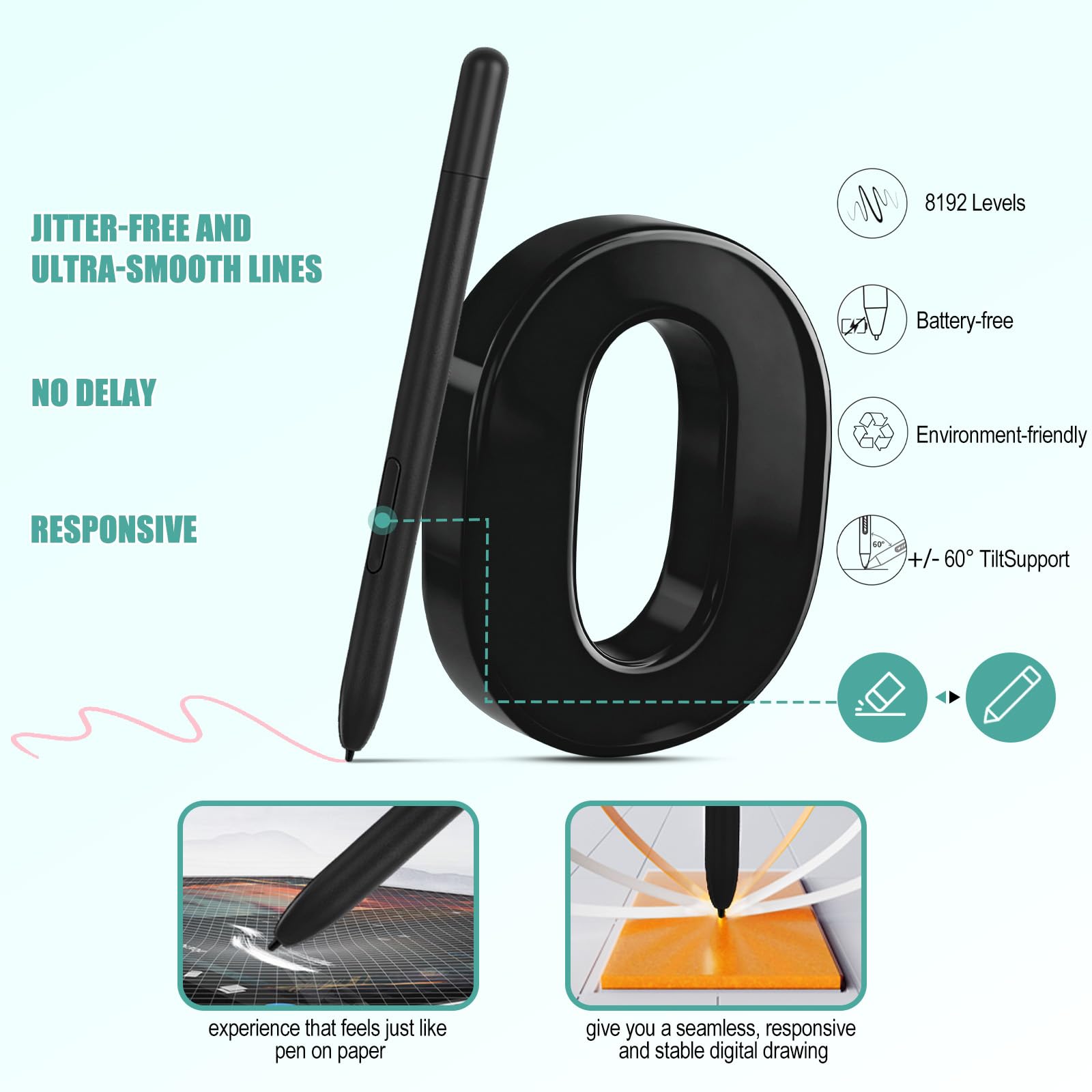 Tavoletta grafica da disegno con 5 tasti di scelta rapida, 9 x 5 pollici, penna digitale con quadrante rapido e stilo passivo senza batteria, compatibile con Android/Windows/Mac OS