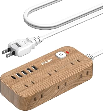 Mscien Extension Cord 2m Power Strip Outlet Tap Octopus Outlet Tako Foot Wiring Power Cord 6 AC Outlets 4 USB-A 1 USB-C Extension Cord with Switch Lightning Guard Side Plugging Multi-Tap Outlet