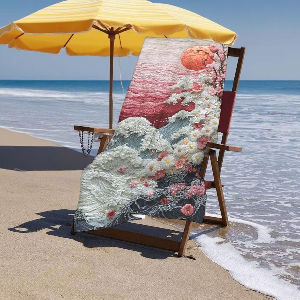 Toalla de Playa Grande 220x100cm/35x70cm, Juego de 2 Toalla Microfibra XXL de Antiarena, Toallas Playa Suave Ligera, Absorbente Secado Rápido, Beach Towel Viaje, Regalo Mujer Hombre (Paisaje) A-70