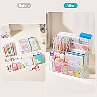 Vista 4 de Portalápices acrílico, organizador de bolígrafos transparente de 5 ranuras para escritorio, bonita taza de papelería para oficina, escuela, hogar