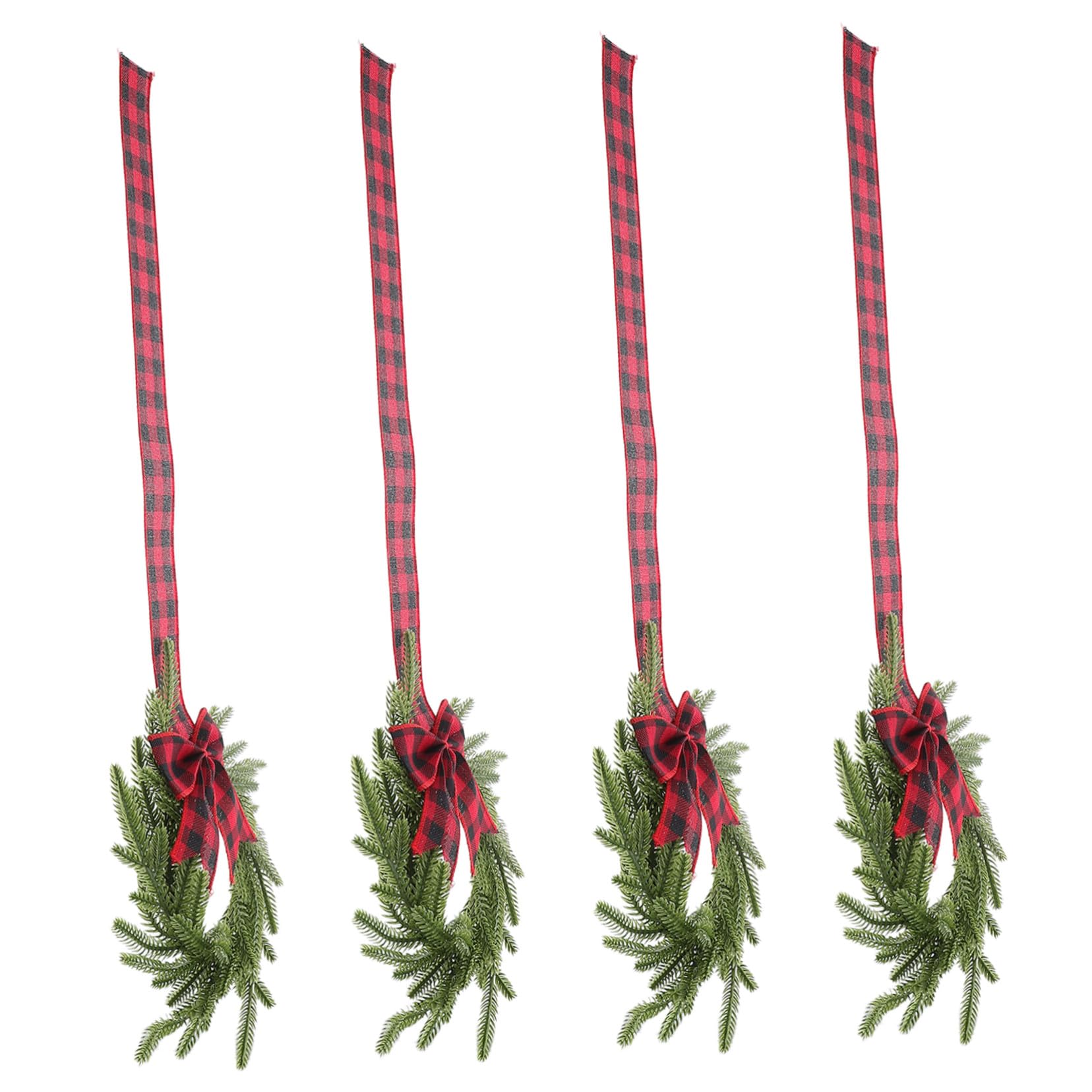4 Piezas Guirnaldas Pequeñas de Pino Norfolk con Lazo Cuadros Rojos Decoración Navideña Artificial para Puertas Ventanas y Muebles Resistente y Versátil para Interior y Exterior