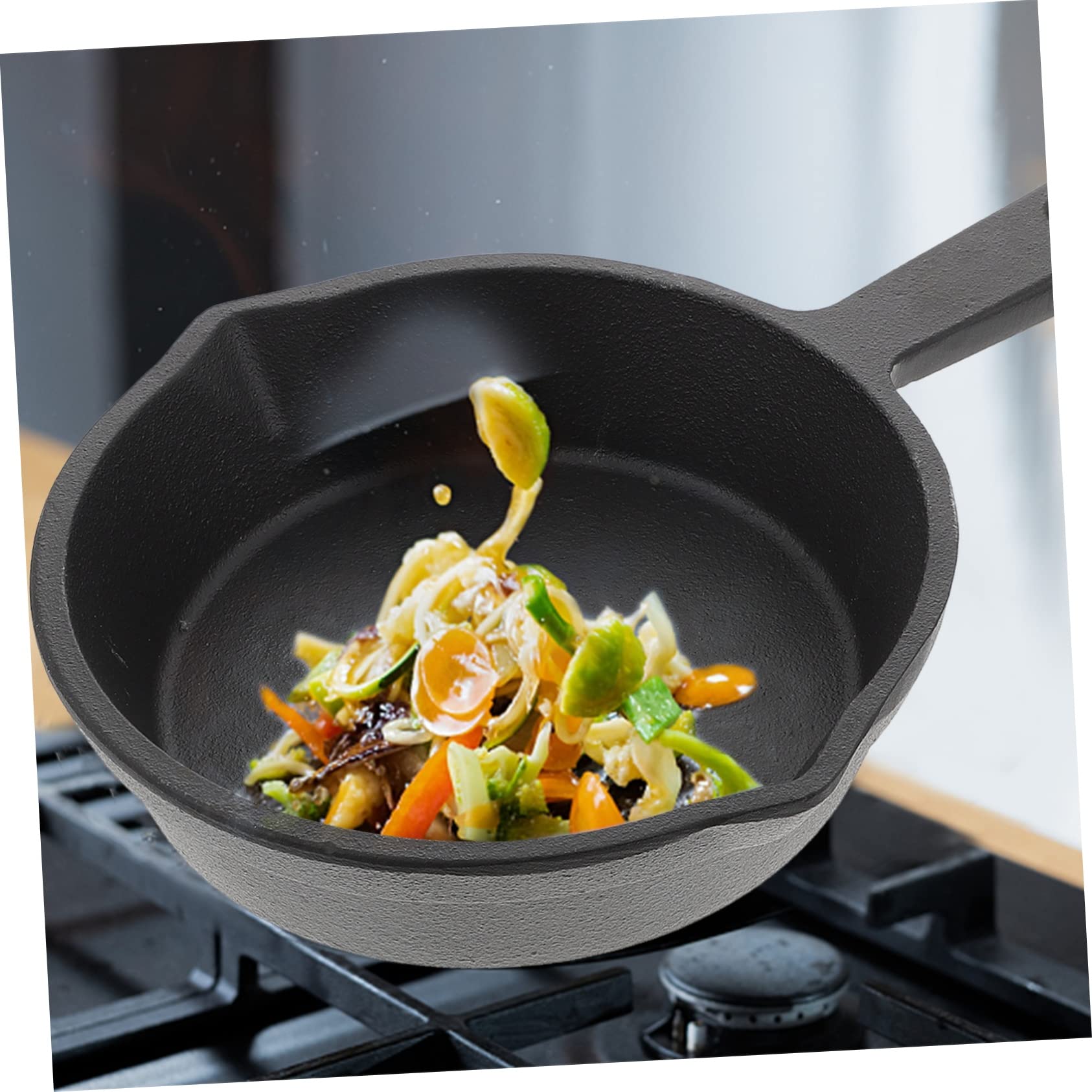 OUNONA Gusseiserne Bratpfanne Flachbodig Antihaftbeschichtet für Gas-induktionsherde Geeignet Pfannkuchenpfanne Omelettpfanne Eisenpfannkuchenpfanne Schwarz