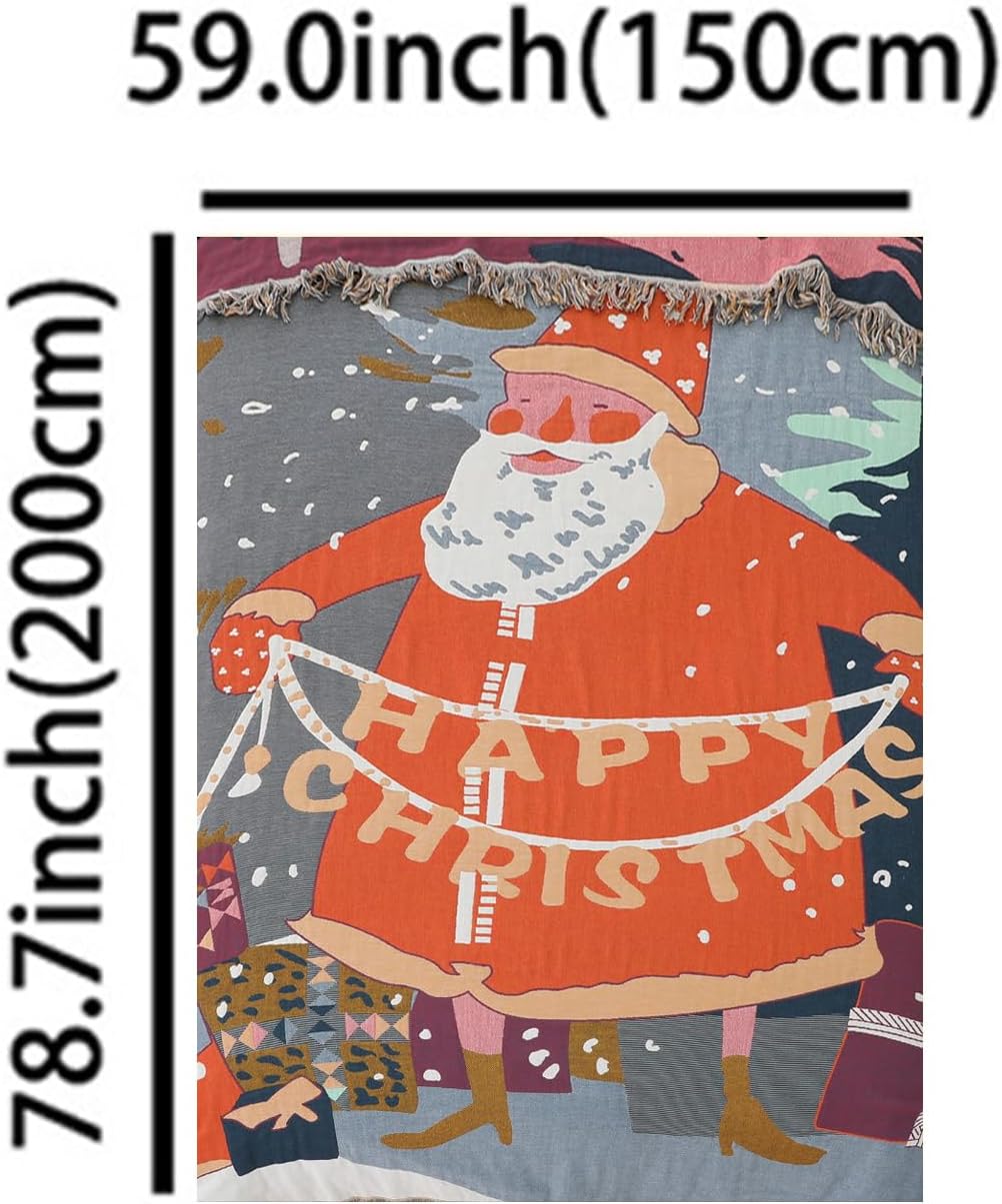 Throw Blanket,Santa Throw Blanket Colorful Tassel Blanket Printed Soft Blanket for Bedroom Couch Sofa (Santa Claus Blankets)