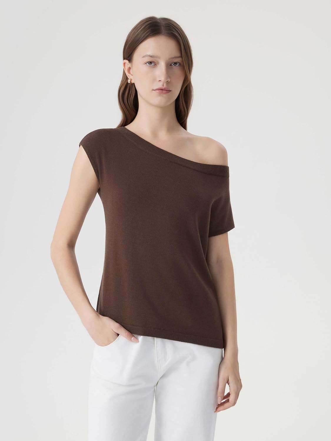 SUUKSESS Women Silk Cashmere Blend Off The Shoulder Tops Summer Lightweight Knit Trendy Sweaters Loose Fit Shirts - Image 2