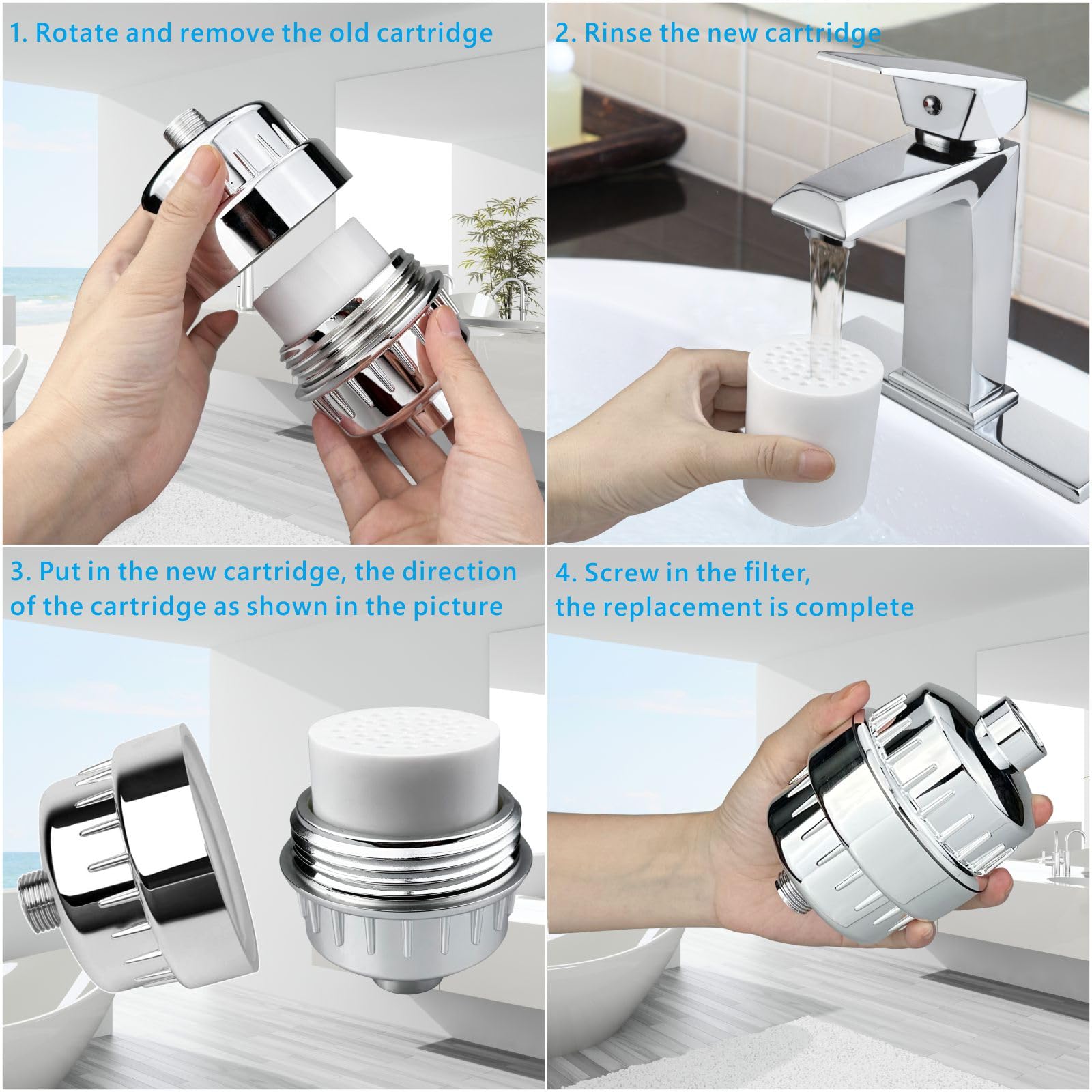Filtro Doccia ad Alta Potenza Voolan con Cartucce Sostituibili, Filtro Doccia per Acqua dura a 20 Stadi per Rimuovere Cloro e Metalli Pesanti, Addolcimento Dell'acqua (Cromo)