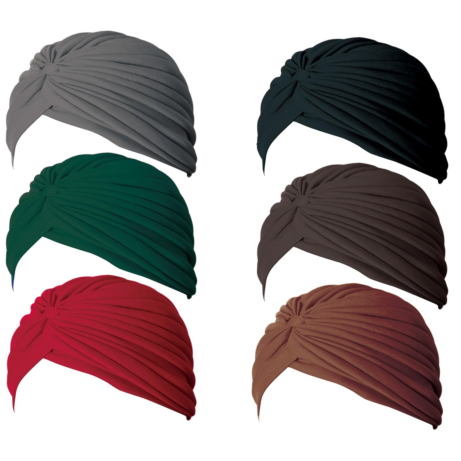 Anseom 6 Piezas Turbante Africano para Mujer, Gorro de Turbante Africano, Suave con Nudo Preatado Turbante para Pérdida de Pelo Mujeres y Niñas