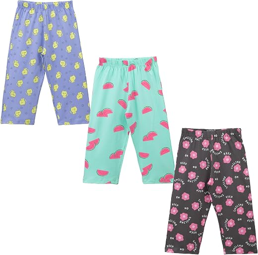 Zuniors Girls 100% Cotton Printed 3/4 Length Pants Combo | Soft Elastic Waist Stylish Bottomwear | Pack of 3 Comfy & Trend...