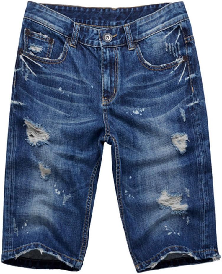 YGT Men's Denim Ripped Mid Waist Bleached Jeans Shorts