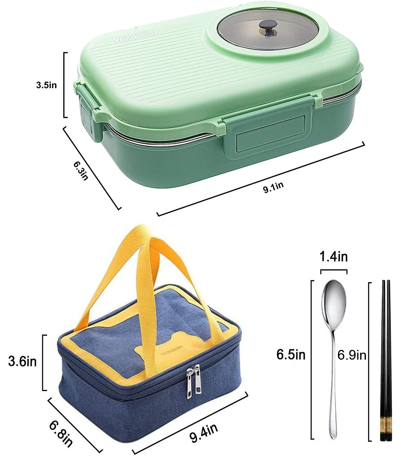 Contenitore per il pranzo Bento a 3 scomparti con ciotola per zuppa, borsa termica per il pranzo e utensili portatili, contenitori per il pranzo in acciaio inox, contenitore per il pranzo