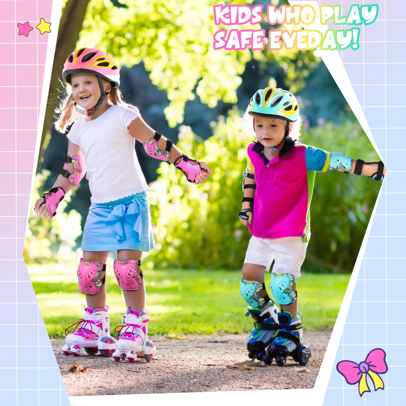 Casque Vélo Enfant Casque Ajustable pour Filles Garçons avec Réglables Genouillères et Coudières Équipement de Protection pour Cyclisme Roller Skateboard Scooter 52-58 cm 3-12 Ans