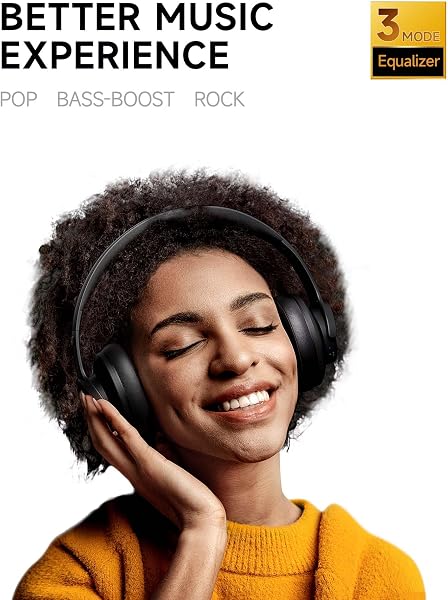 Picun B8 Bluetooth Headphones, 120H Playtime Headphone Wireless Bluetooth with 3 EQ Modes, Low Latency, Hands-Free Calls, Over Ear Headphones for Travel Home Office Cellphone PC Black - 2