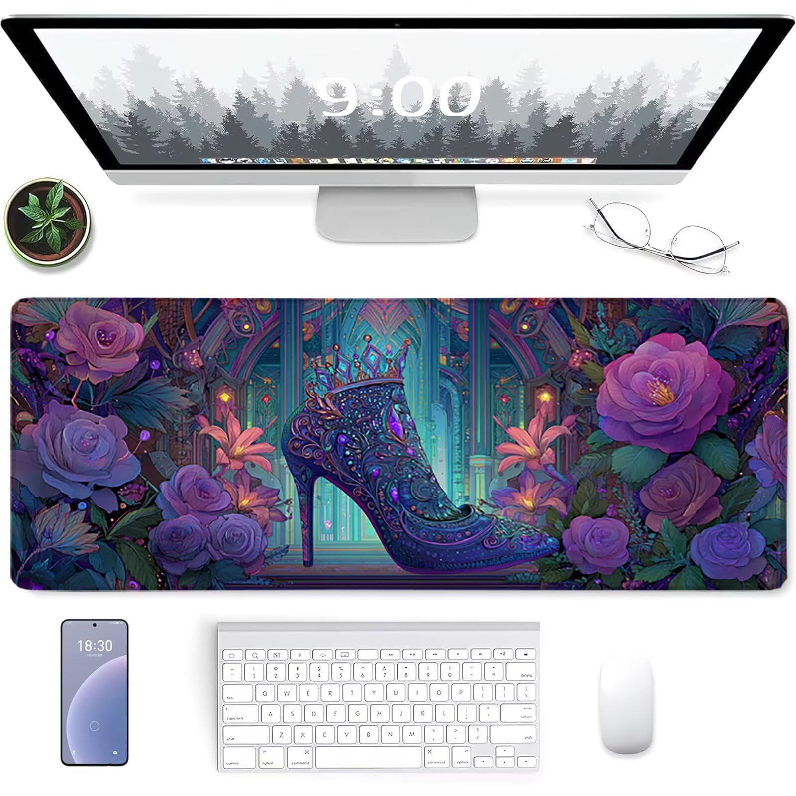 Różowa podkładka pod mysz do gier 1600x800x3mm, Oniryczna podkładka pod mysz XXL, podkładka pod mysz na biurko, podkładka pod mysz z gumową podstawą, akcesoria biurowe, mysz ze szwami na krawędziach