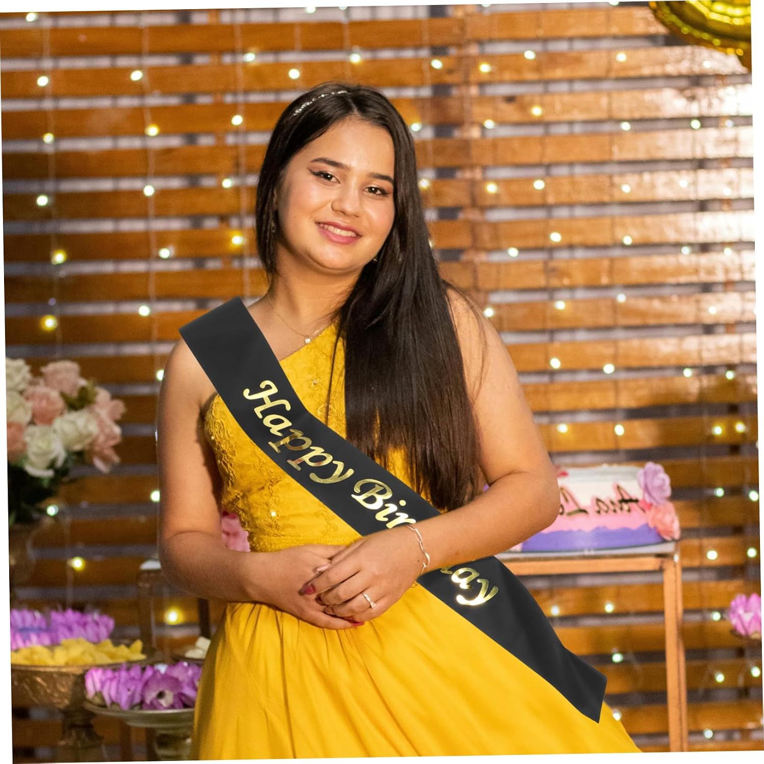 MERRYHAPY Birthday Gold Sash Belt Satin Shoulder Straps Women Girls Sash for Celebration