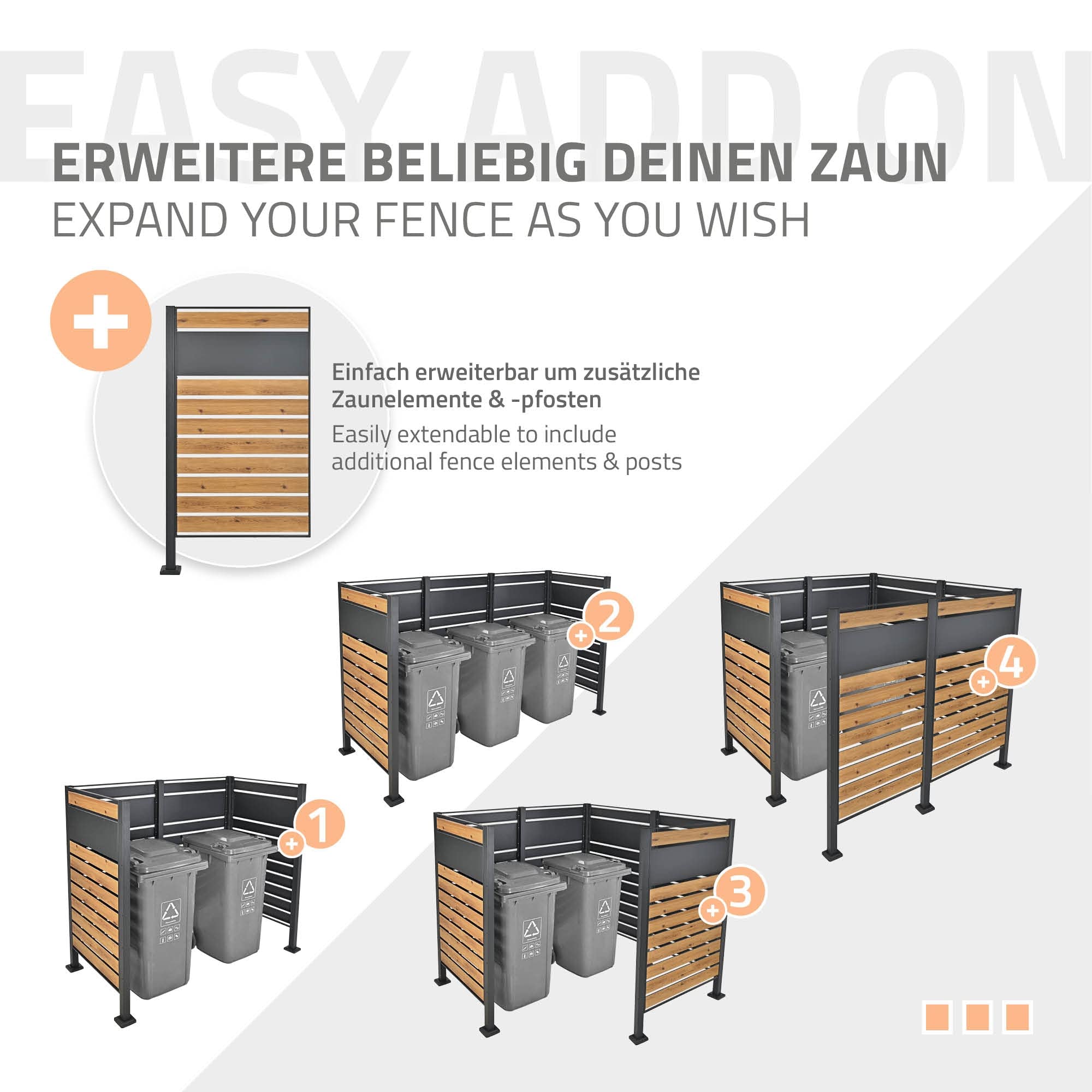 ML-Design Mülltonnenzaun für 1 Mülltonne, Anthrazit-Holzoptik, aus Stahl, 91x91x150 cm, rostfrei, massiv, erweiterbar, Mülltonnenbox Mülltonnenverkleidung Mülltonnenaufbewahrung Garten Sichtschutz