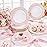 WDF 60pcs Pink Dessert Plates - 7.5inch Baroque Pink &White Disposable Dessert/Appetizer Small Cute Cake Plates for Upscale Parties &Wedding-Special for Bridal Shower, Brithday, Valentine\'s Day