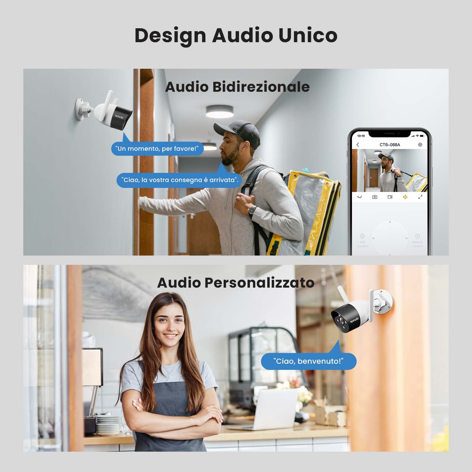 Tenda Telecamera Wi-Fi Esterno, 1080P Videocamera Sorveglianza Esterno con Visione Notturna a Colori 30m, Audio Bidirezionale, Rilevamento di Movimento e Persone, Compatibile con Alexa, CT3