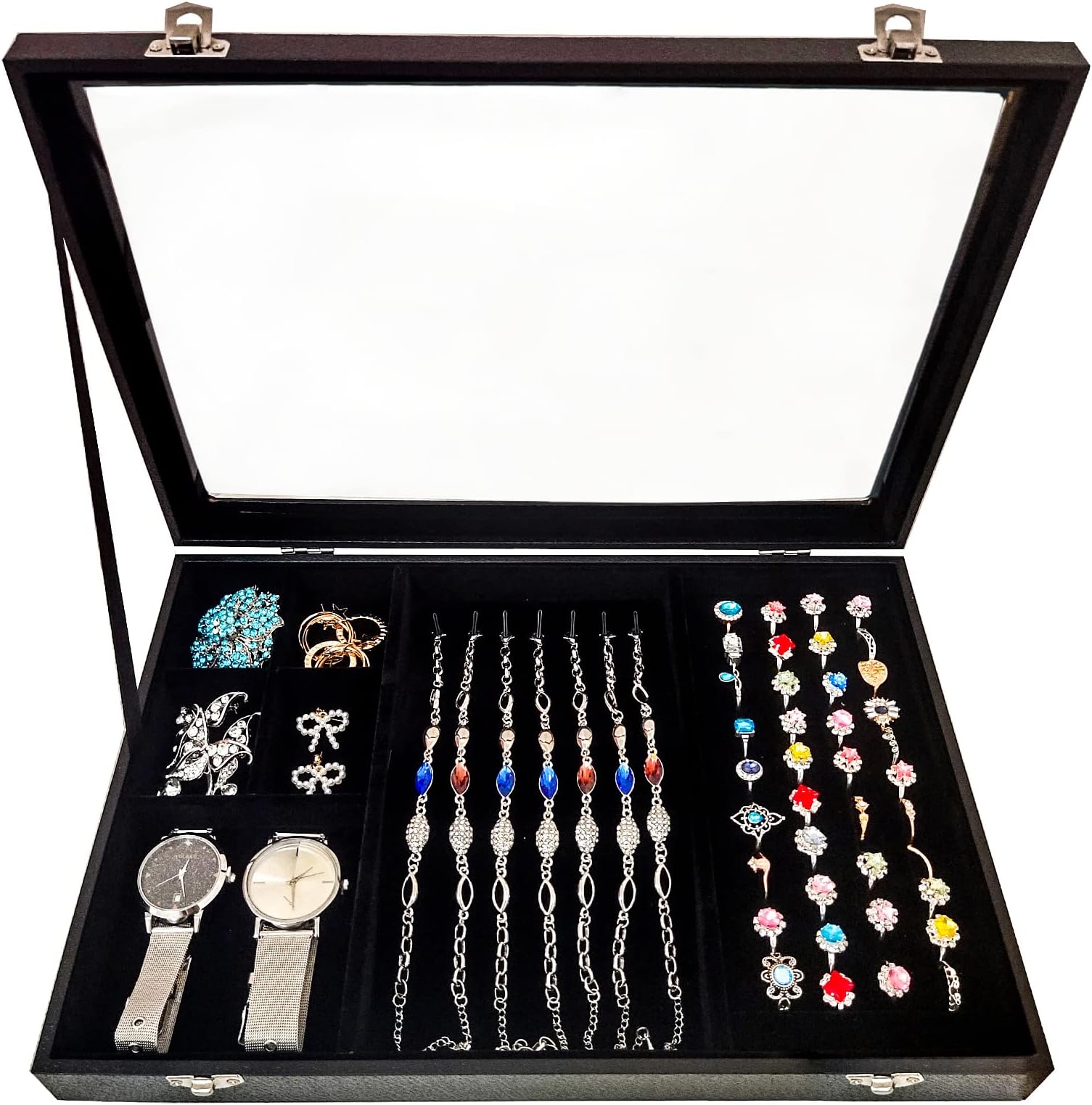 Velvet Jewelry Boxes for Women Girls, Jewelry Boxes Case Earrings Holder Ring Necklace Display Tray with Lid and Lock for Armoire Cabinet Dresser Closet