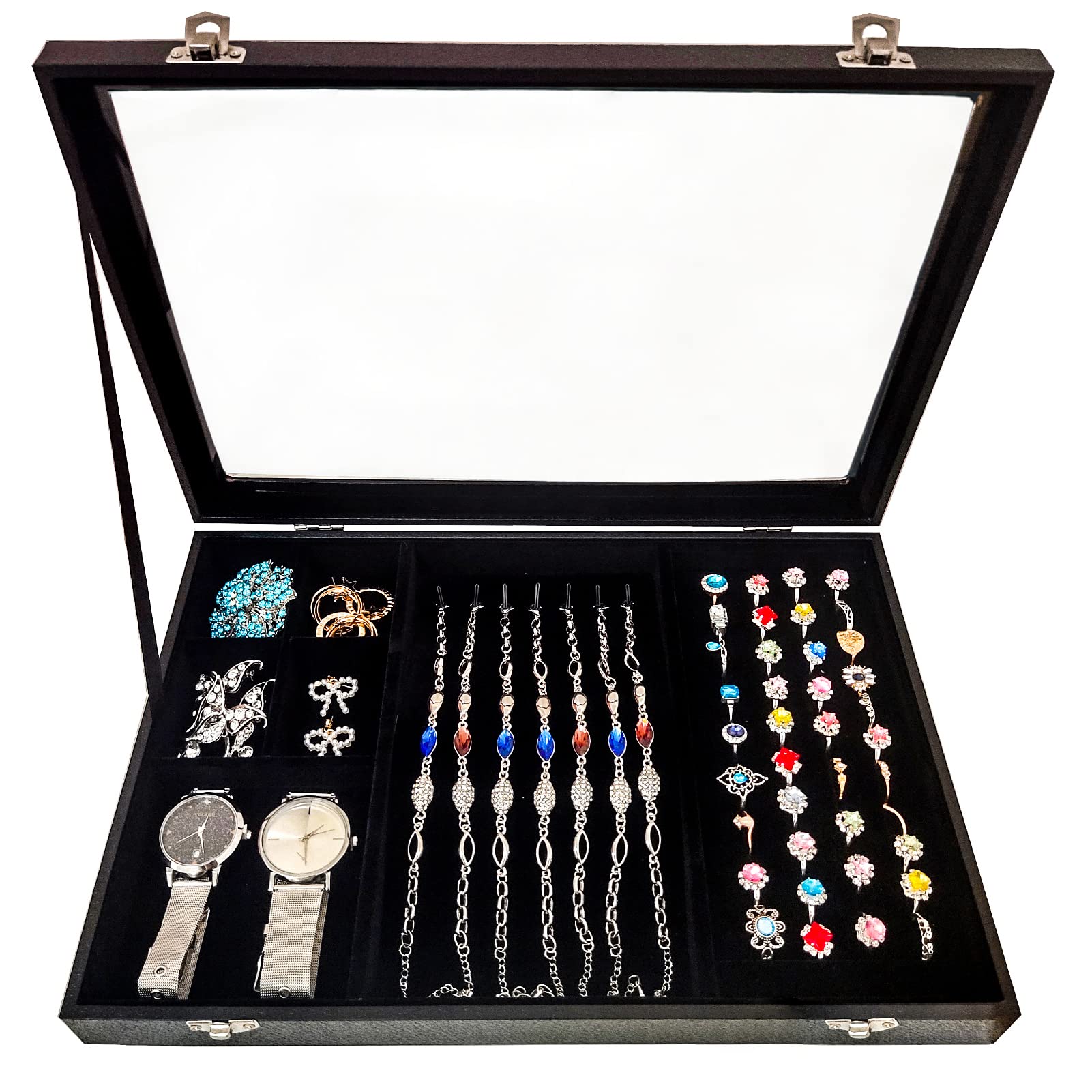 Velvet Jewelry Boxes for Women Girls, Jewelry Boxes Case Earrings Holder Ring Necklace Display Tray with Lid and Lock for Armoire Cabinet Dresser Closet