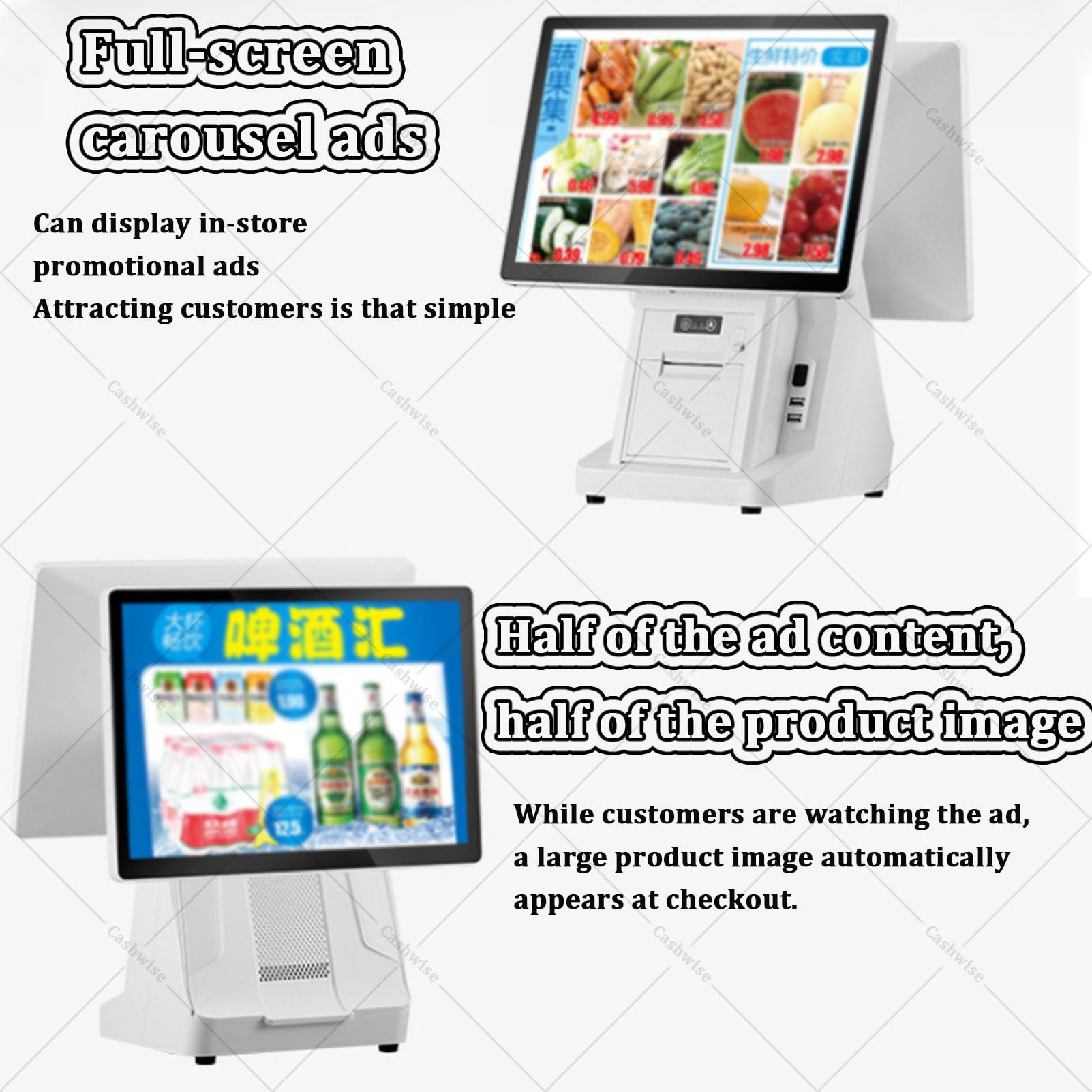 Terminal de point de vente pour petites entreprises avec double écran tactile de 15,6 pouces, Windows, caisse enregistreuse pour commerces de détail et restaurants, imprimante thermique 8G128G-80mm