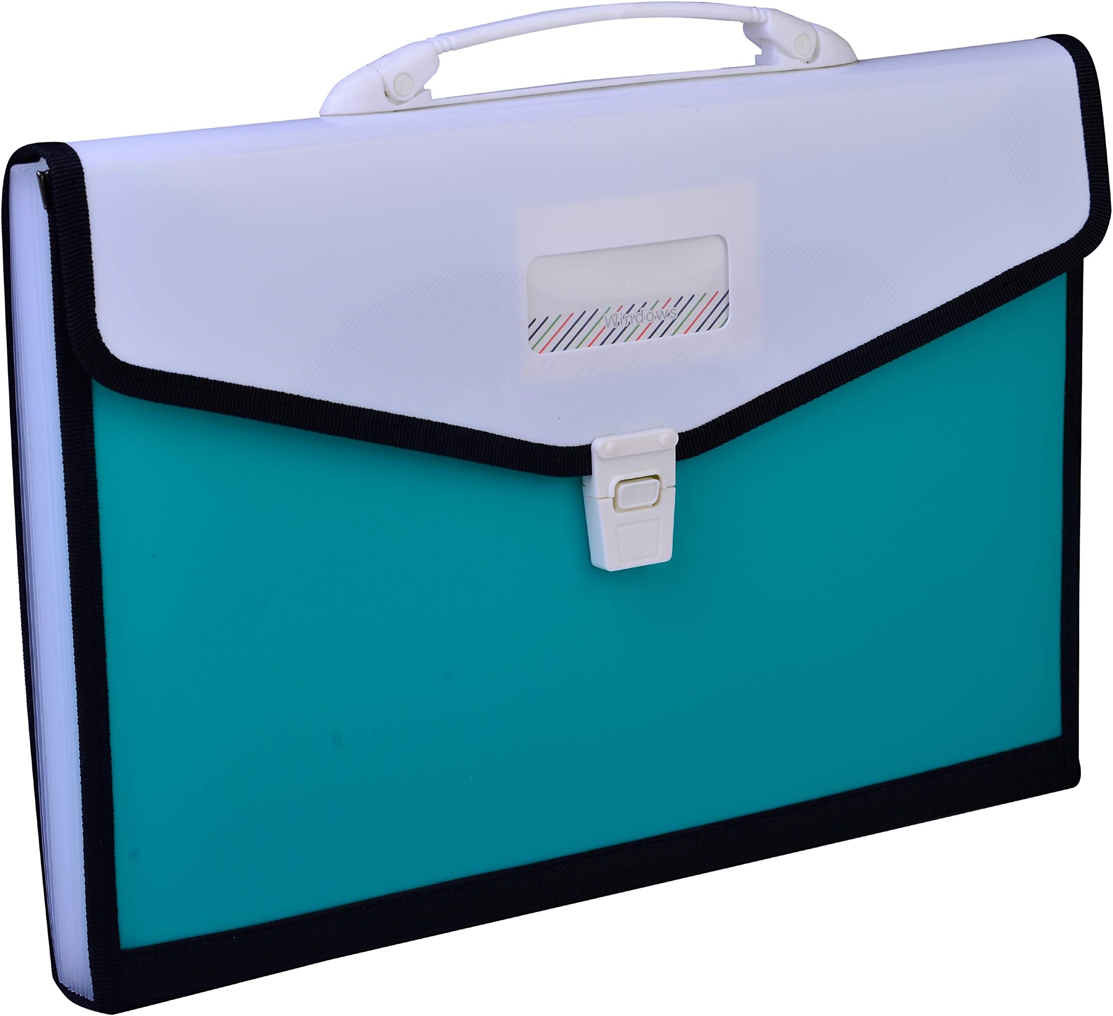 Foolscap/Legal Size Document Folder Expanding with 13 Pockets Handle INDEX TABS Sewn Edges (Jade Green)