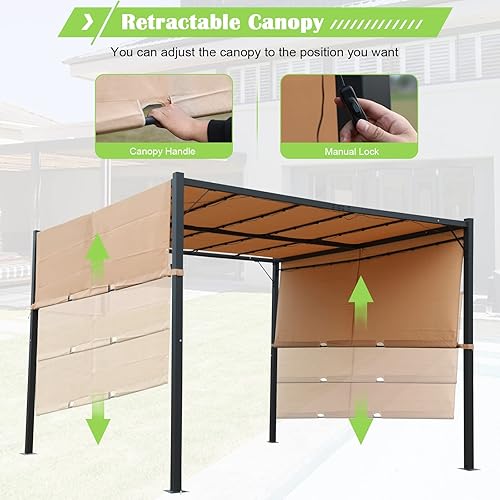 Miniatura 3 de Pérgola de metal resistente para patios, pérgolas retráctiles de 10 x 10 pies con cubierta de toldo resistente a los rayos UV, pérgolas y cenadores