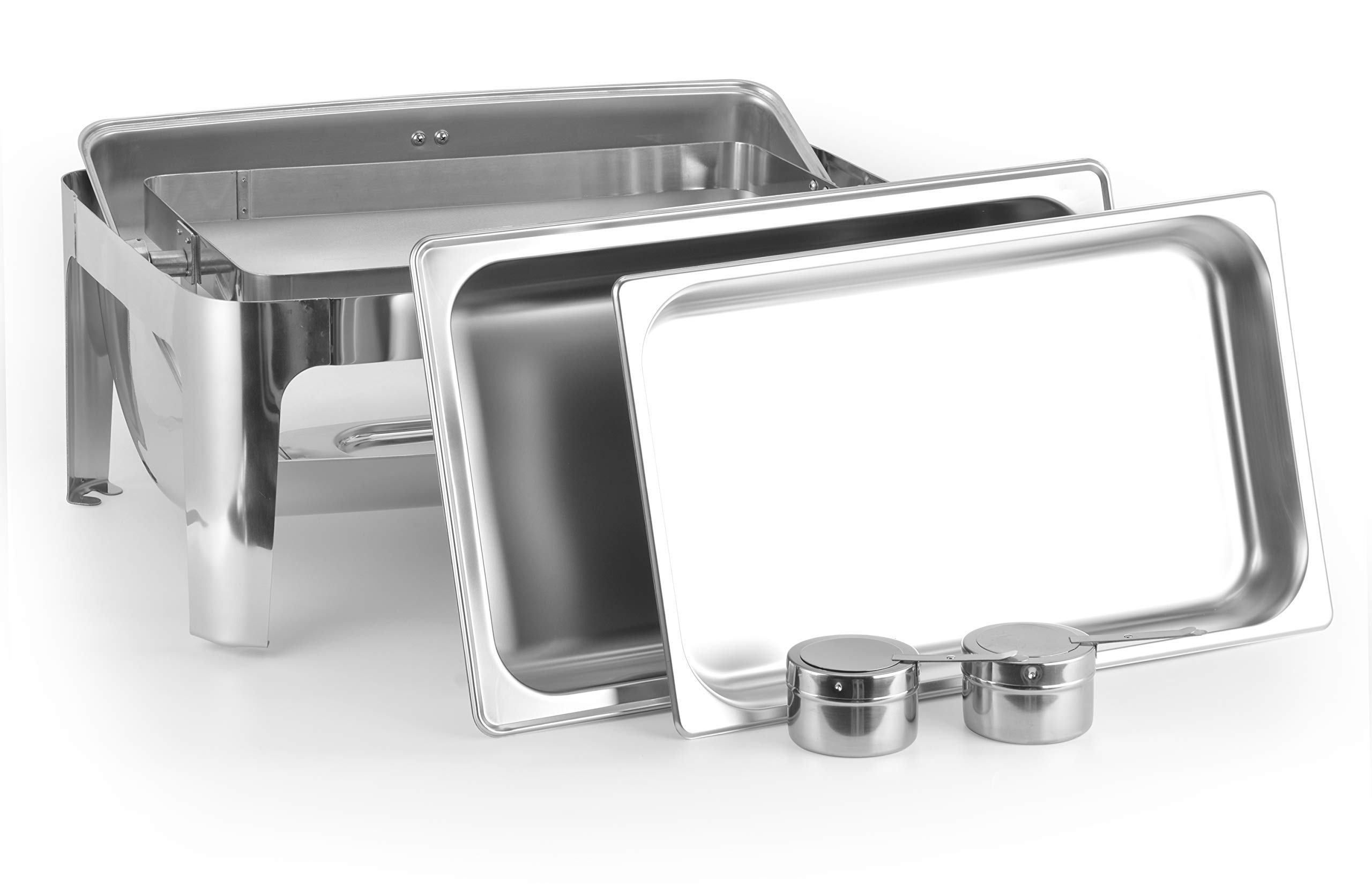 ChefQ 8qt Roll Top Chafing Dish - Durable Full-Size Chafer Stainless Steel - With Food/Water Pan and Fuel Holders, Mirror Finished Buffet Food warmer Set For catered events + Apron