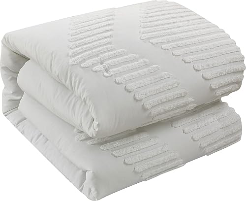 Miniatura 3 de Grand Avenue Juego de edredón bordado copetudo, tamaño Queen, juego de ropa de cama de 7 piezas, color blanco, ultrasuave, almohadas y fundas, para