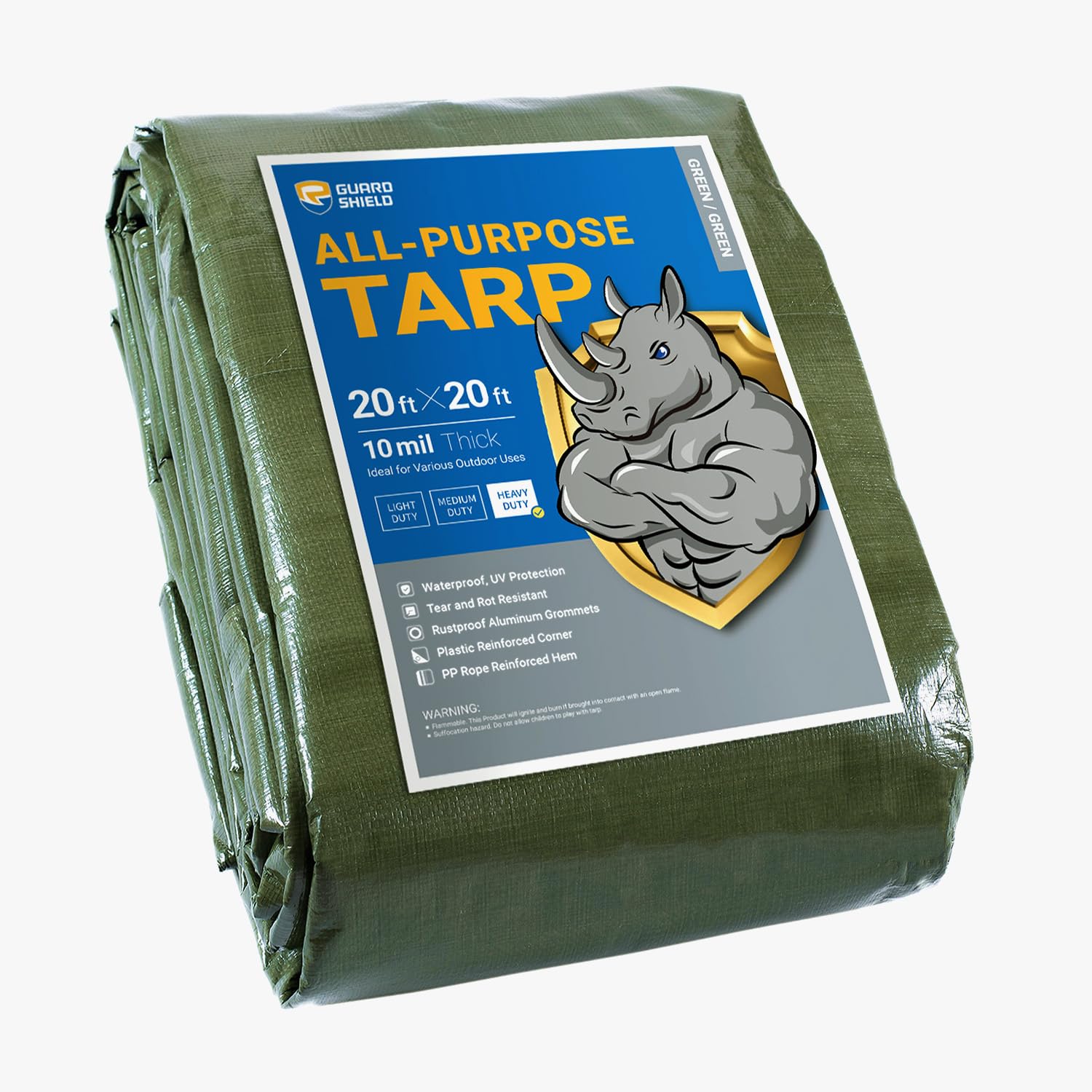 GUARD SHIELD Heavy Duty Tarp 20x20 Feet Green Multi Purpose Thick Waterproof Poly Tarp Cover 10mil