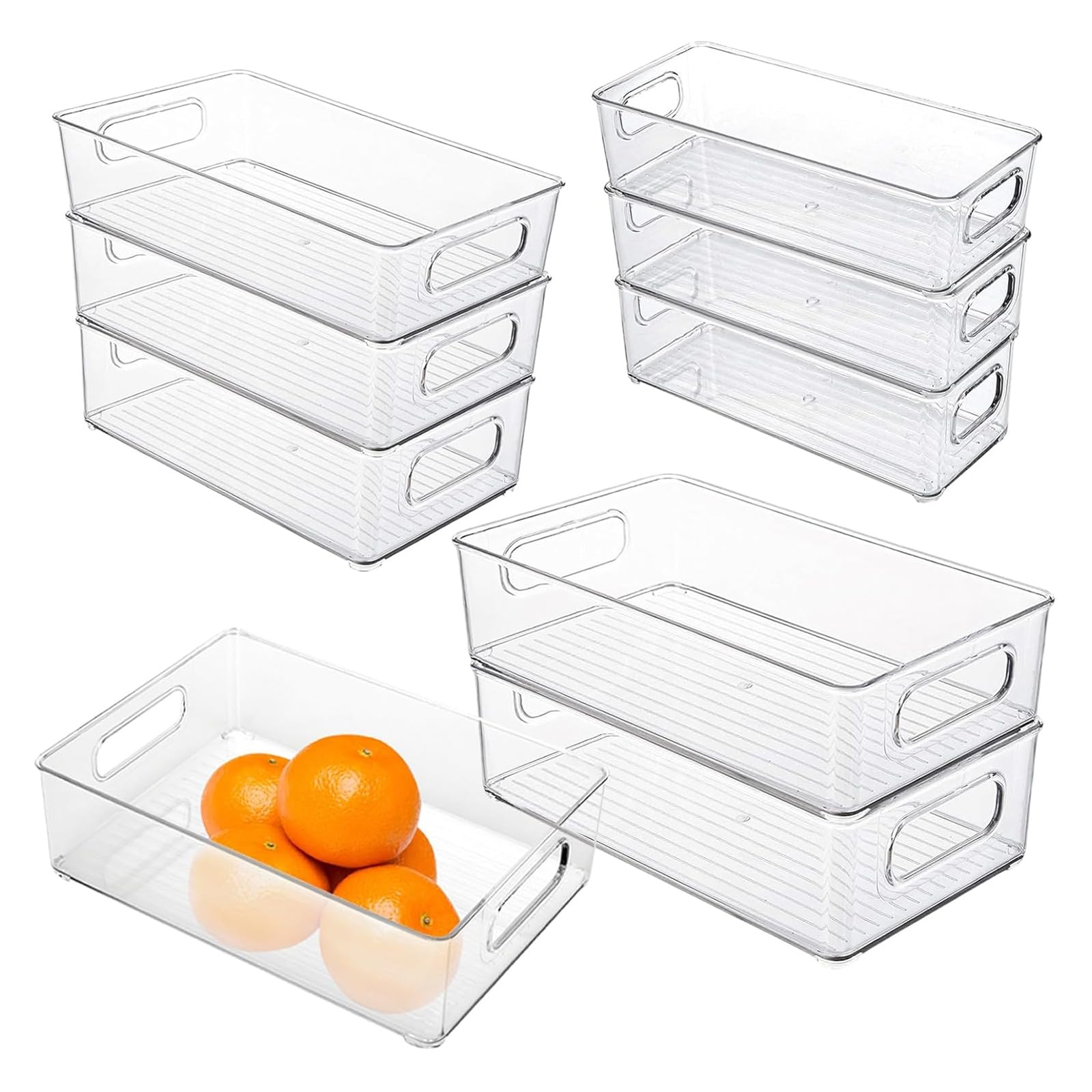 9 Stück Kühlschrank Organizer Set, Transparent Kühlschrank Aufbewahrungsbox Fridge Organizer mit Griffen, Stapelbar Kühlschrank Boxen für Gefrierschrank Kühlschrank Küchen, 3 Größen