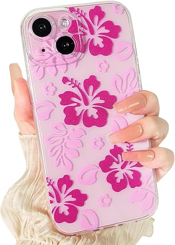 Miniatura 8 de Lovmooful Funda compatible con iPhone 15, bonito diseño transparente de flores de hibisco con estampado floral para niñas y mujeres, TPU suave a