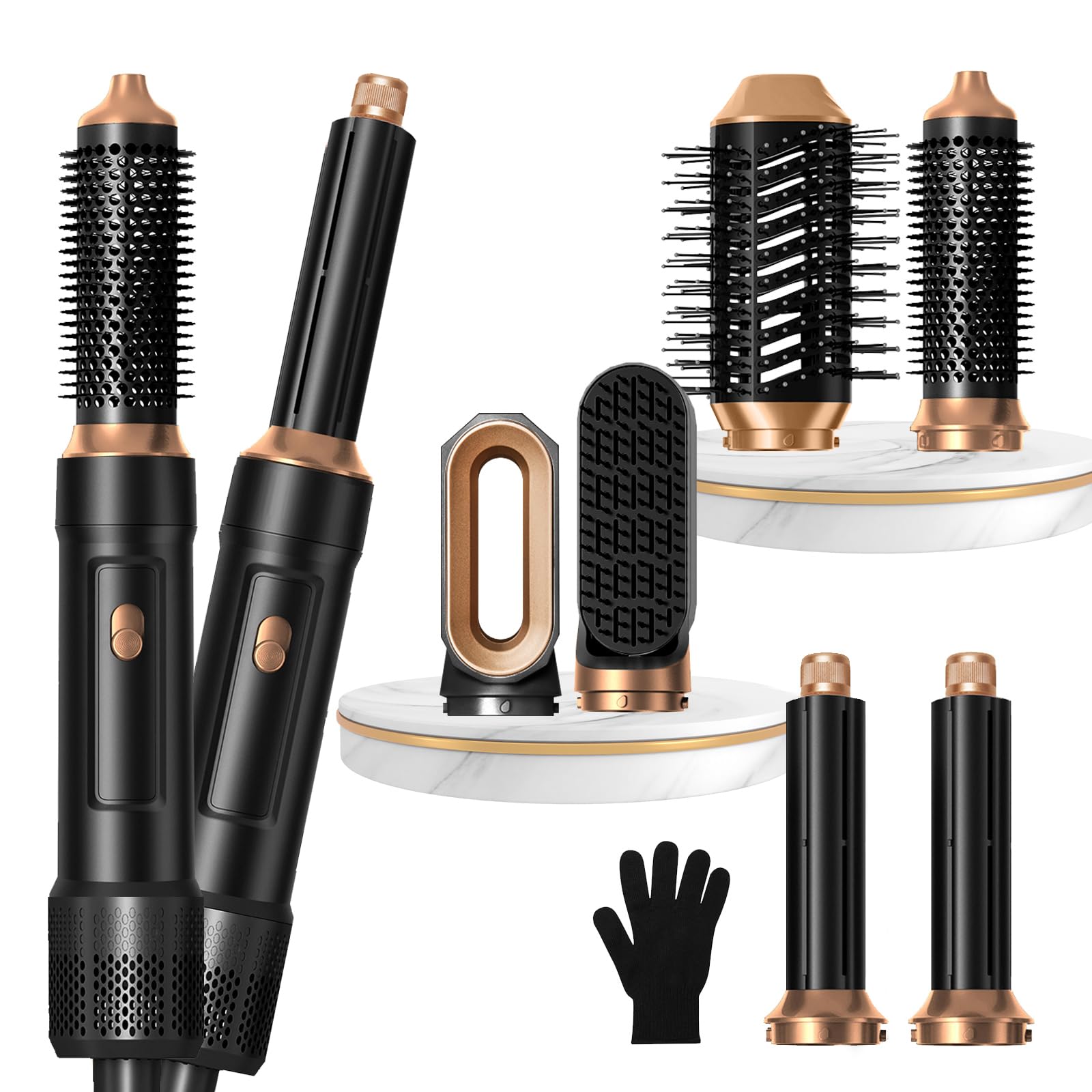 6 in ONE Blow Dryer Brush, Curling Wand Hair Styling Tools Set, Ionic Hot Air Hair Dryer, Massage Oval Hair Dryer, Left&Right Hair Curlers 100-120V