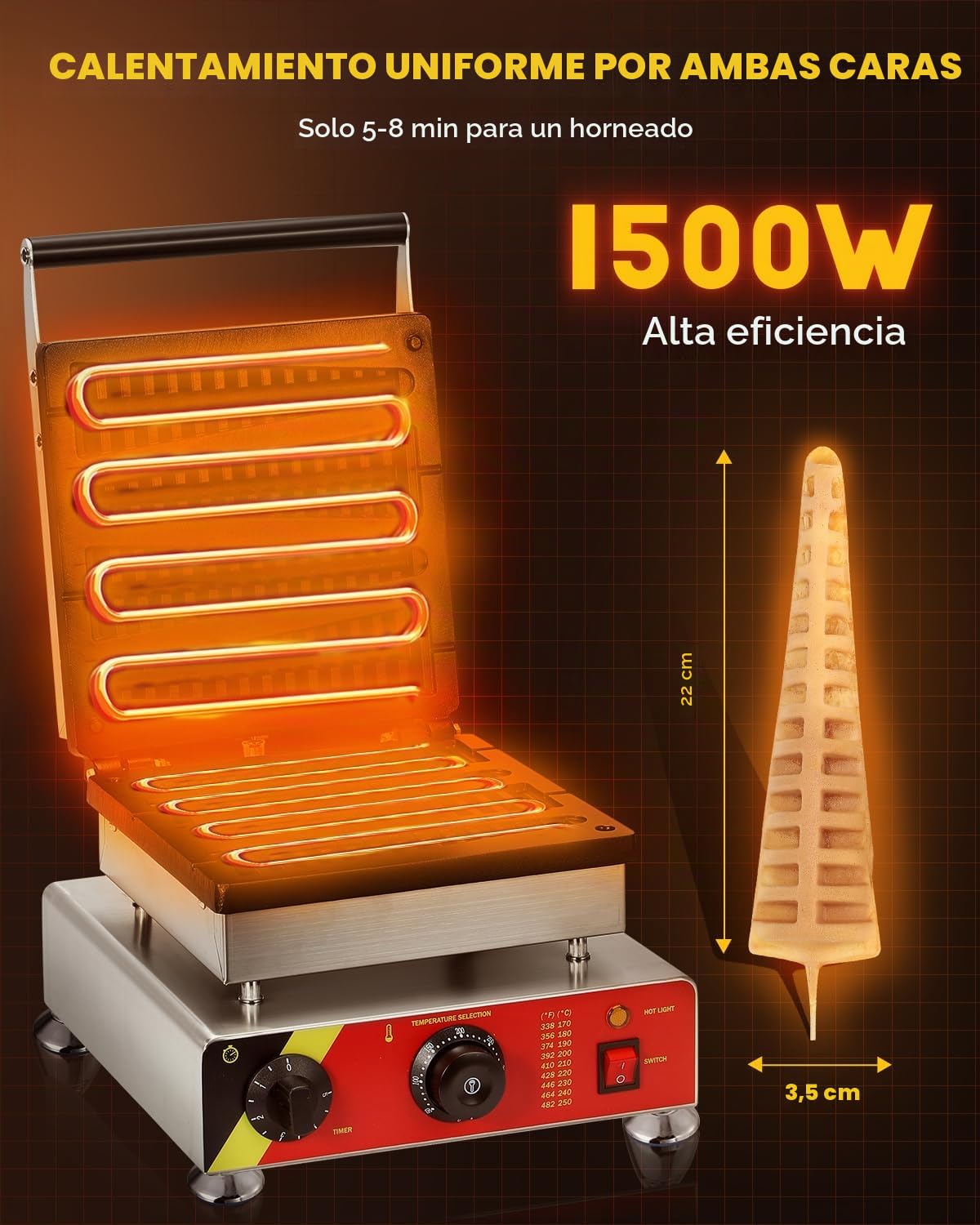 CGOLDENWALL Gofrera Commercial, Antiadherente Máquina de Gofre en Forma de Árbol de Pino 4 Piezas con Control de Temperatura y Tiempo para Panadería