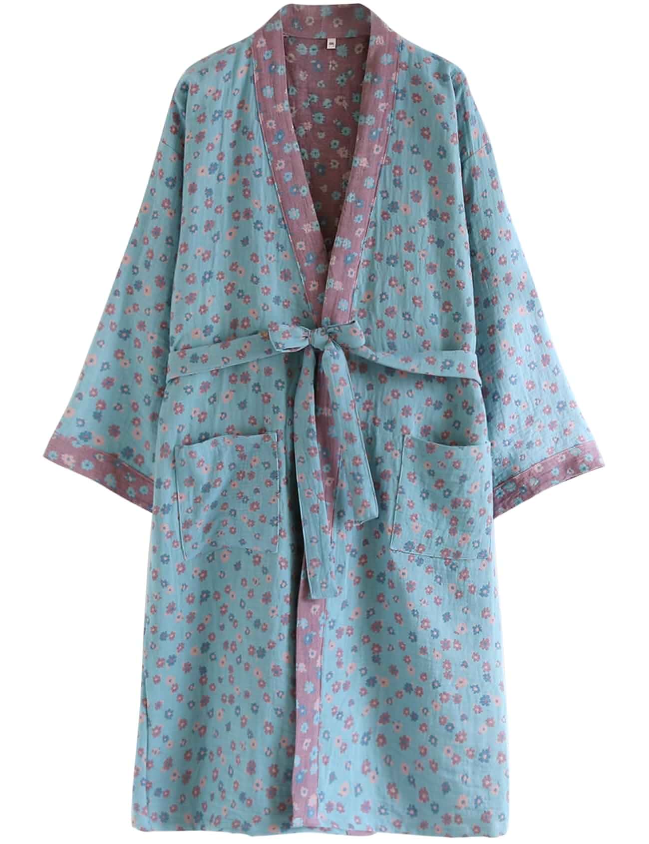 Arssm Women Cotton Gauze Robe Yukata Muslin Kimono Bathrobe Japanese Robe, Jacquard, Summer, Lightweight, Floral, Loungewear Sleepwear