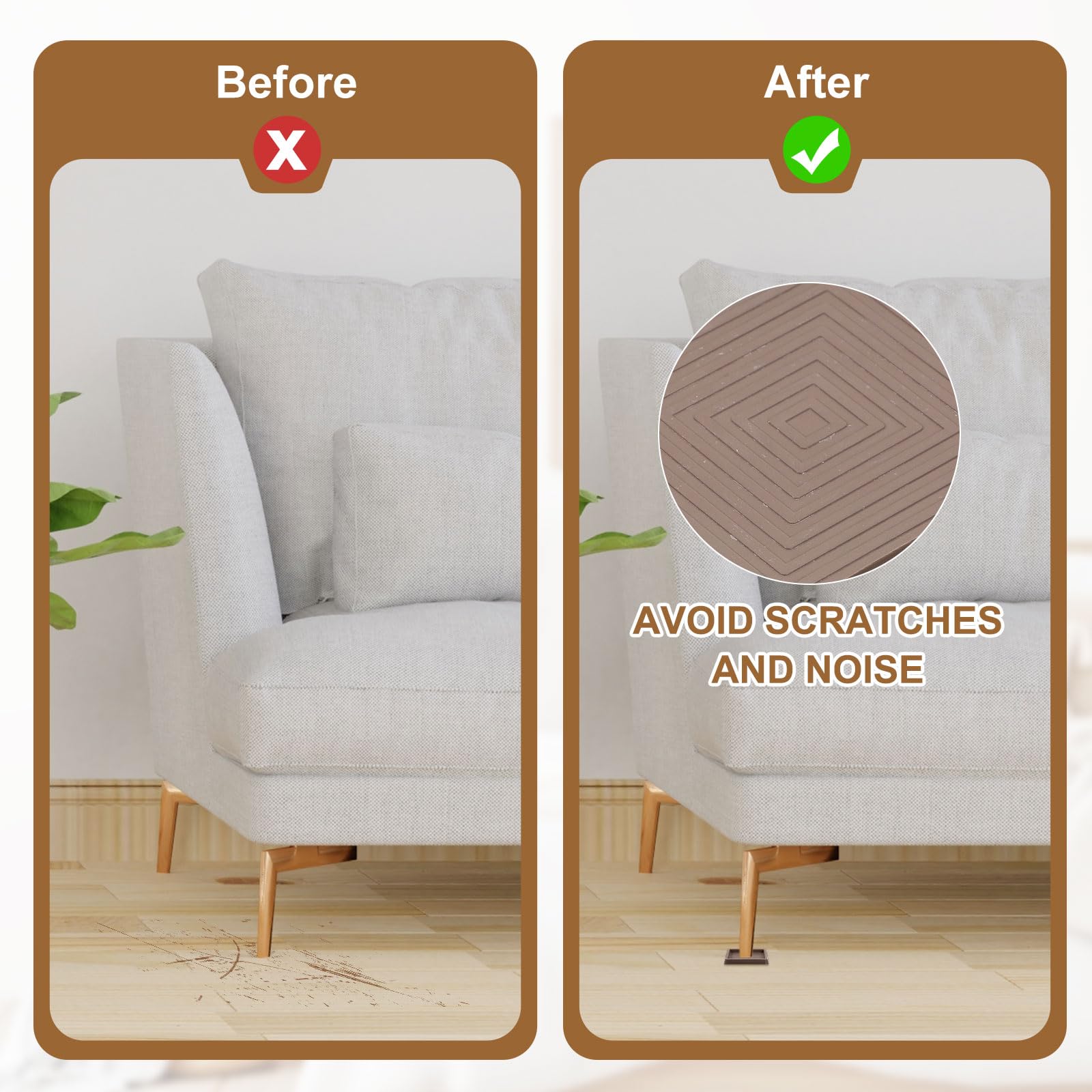 QUARKZMAN 32 Piezas De Protectores De Suelo Cuadrados para Patas De Muebles De 3.9x3.9 De Goma Antideslizantes para Suelos De Madera Negros (Adecuados para Patas De Silla De 3.5 Pulgadas)
