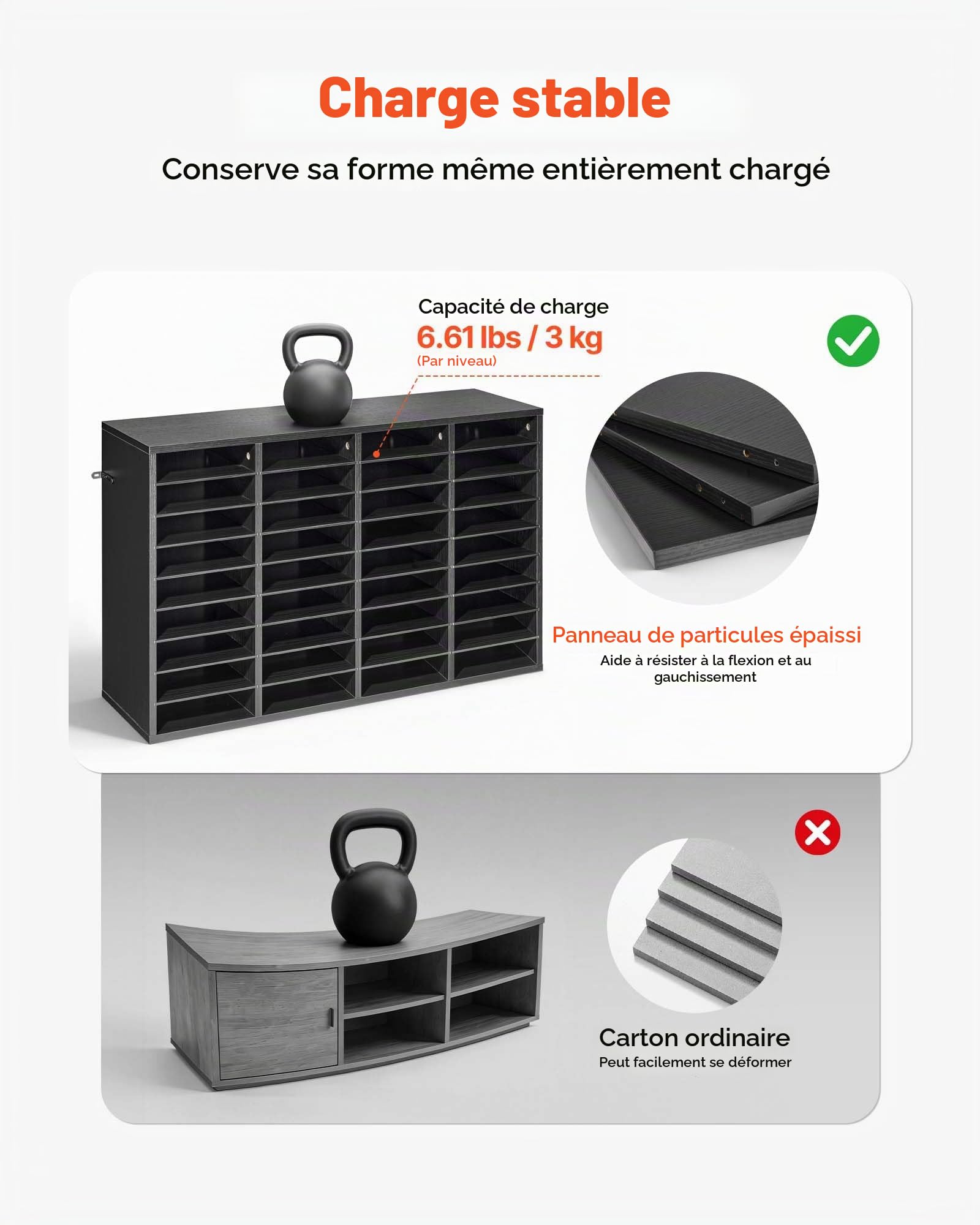 VEVOR Organisateur de Bureau en Bois, Trieur à 36 Cases avec Étagères Amovibles, pour Fichiers Documents Magazines École Maison, Casier à Courrier avec Panneaux de Particules, Classeur de Table Noir