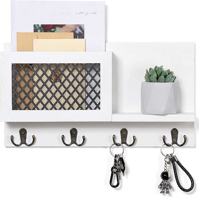 Lucundm Key and Mail Holder for Wall Decorative, Rustic Mail Organizer Wall Mount, Wooden Letter