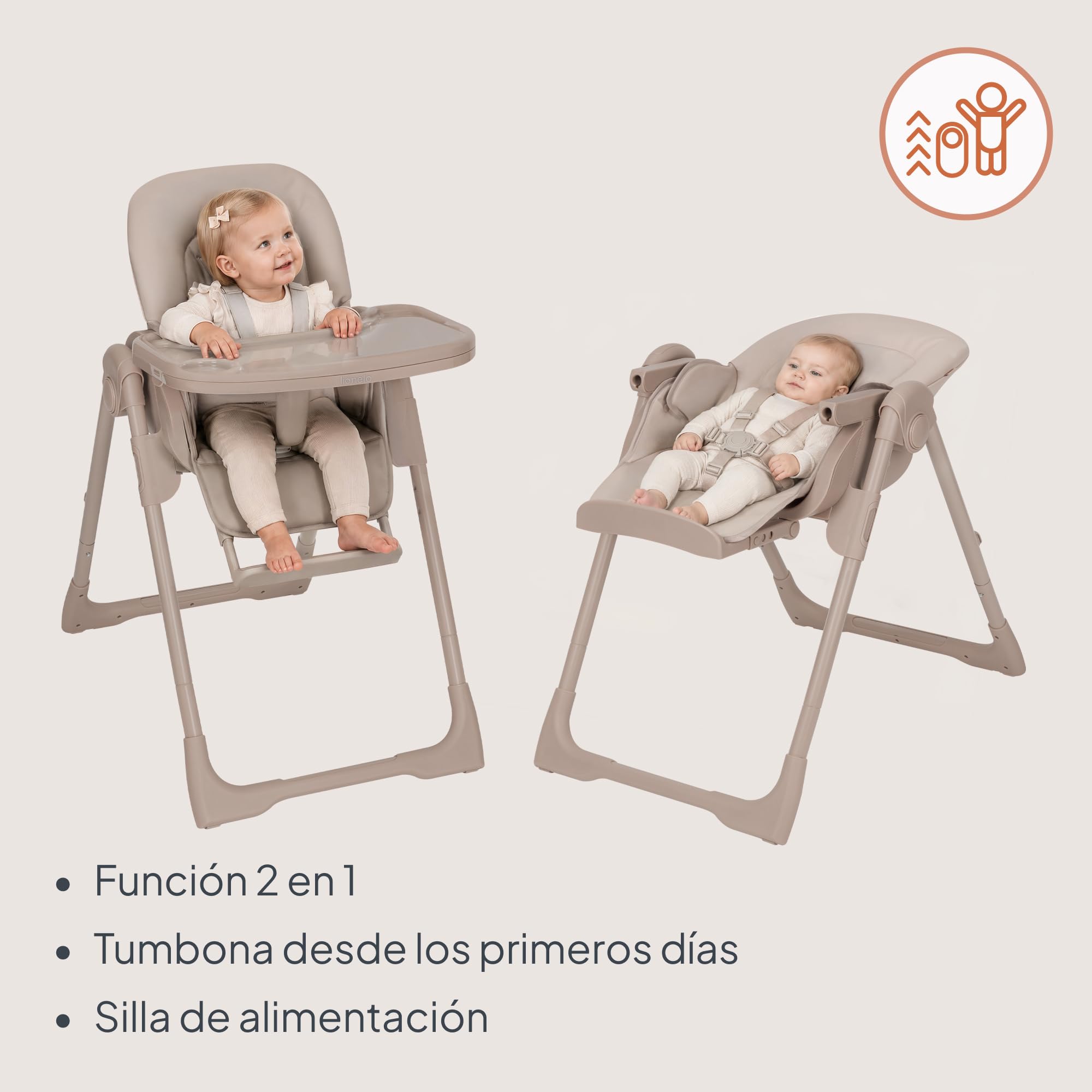 Lionelo Linn Plus Trona para Bebe 2 en 1 hasta 15 kg, Trona con Funcion Hamaca Desde el Nacimiento, Plegable, Ruedas, Regulacion con una Mano, 6 Alturas, 3 Posiciones, Bandeja Lavavajillas