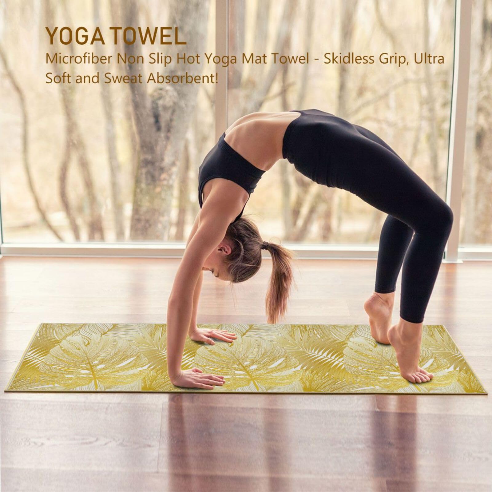 susiyo Yoga Towel Yoga Mat Towel Dots Yoga Mat Cover Blanket for Hot Yoga Bikram Pilates Gym Towels with Grip Travel Yoga Mat Non Slip?Tropical Leaf Palm