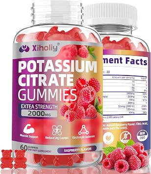 Potassium Citrate Gummies 2000mg, High Potency Electrolyte Gummies, 60 Chew