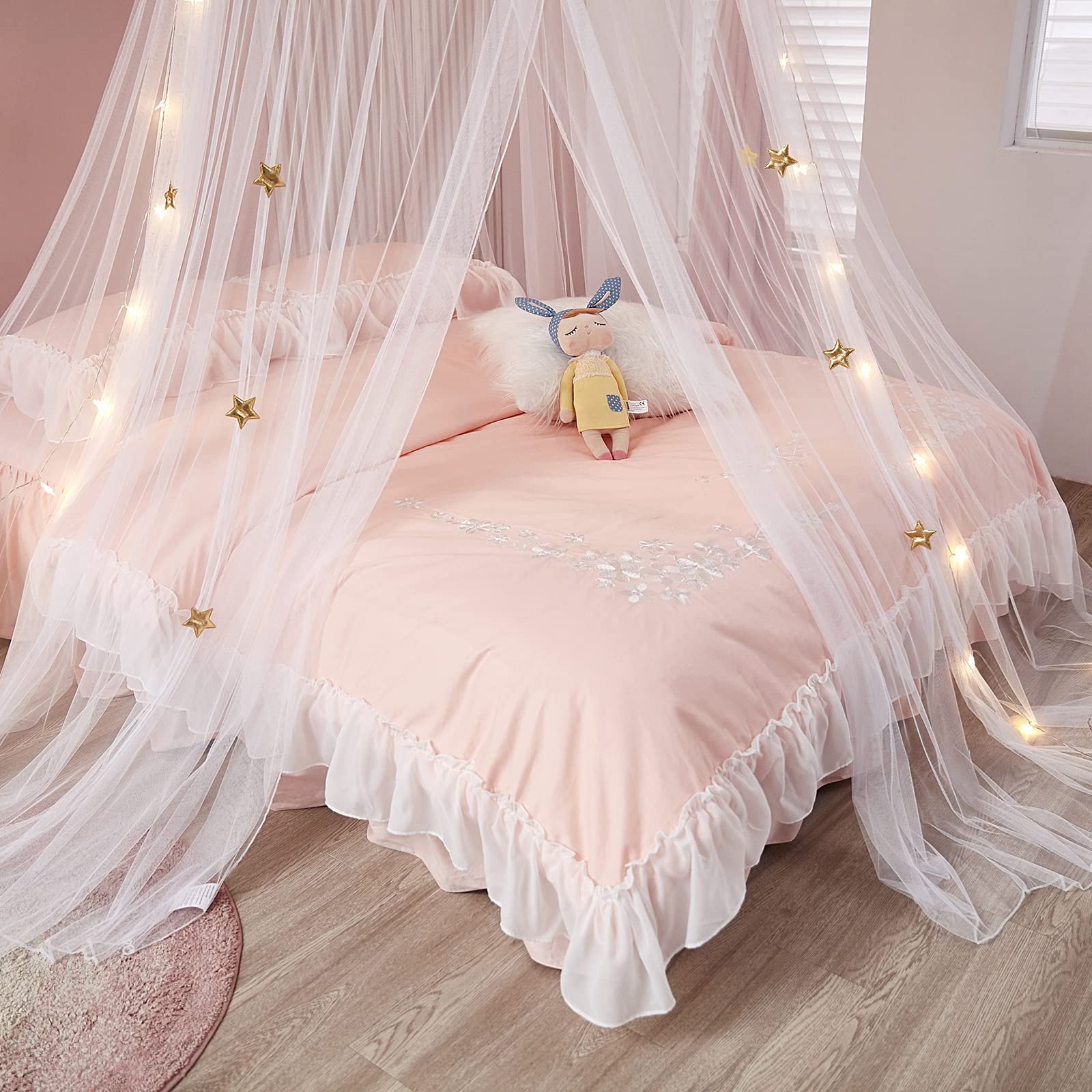 Produktbild von Beyeutao Prinzessin Betthimmel Gold Weiß Moskitonetz King Size