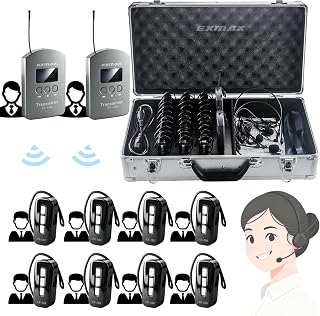 EXMAX EX-388 Wireless Tour Guide System for School Teaching Meetings Church Interpreters Museum Tours Travelling Conference Lectures Engineering(2 Transmitters 30 Receivers + 32 Slots Charging Box)