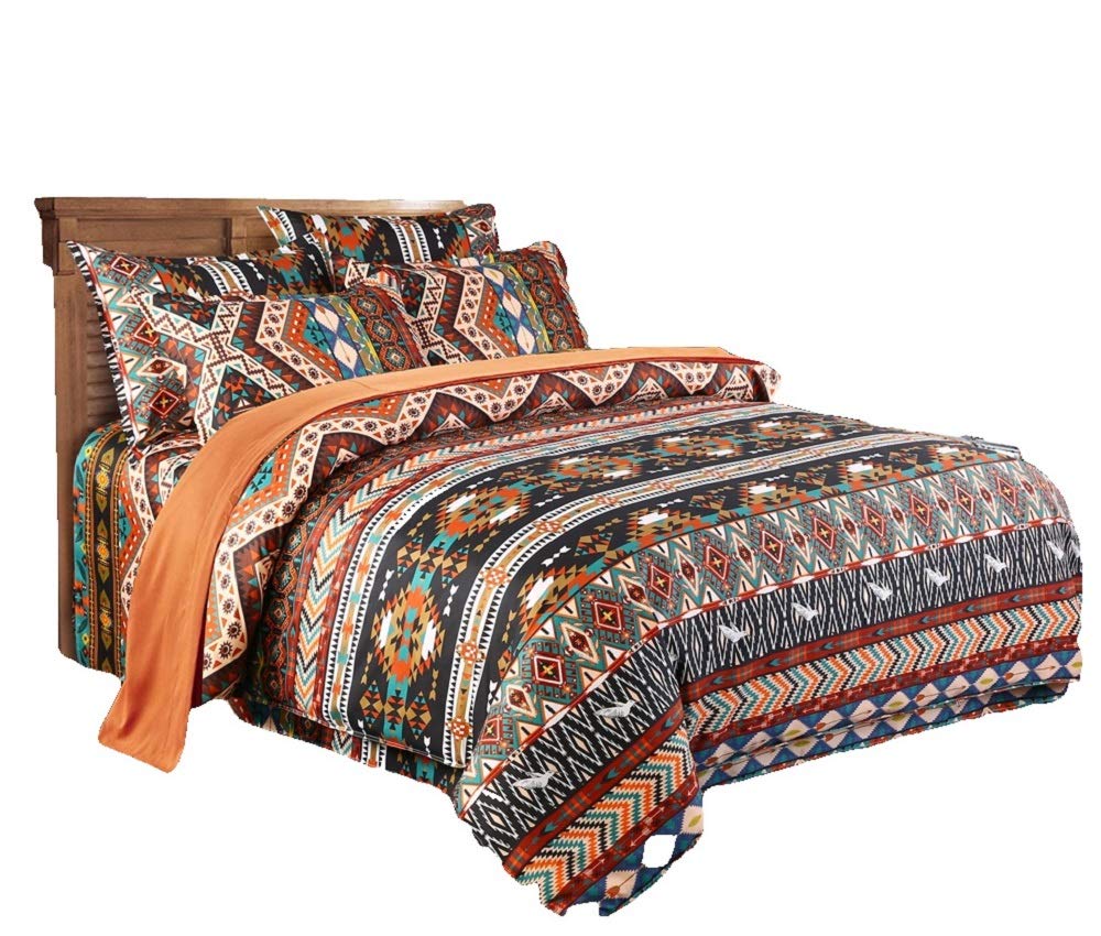 インド　ブロックプリント　ベットシーツ　&枕カバー ダブル サイズ ベッド 布団カバーセット シーツ 枕カバー2枚 四