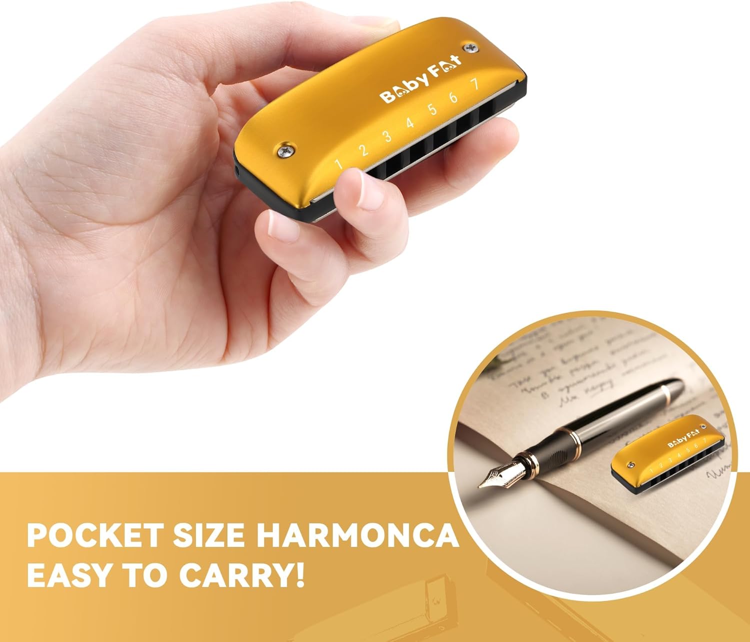 BabyFat 7 Hole Blues Cute Harmonica Set,Diatonic Harmonica with free lanyards,Gifts for Professional Players and Beginners,Easy-playing Musical Instrument(Minor G）